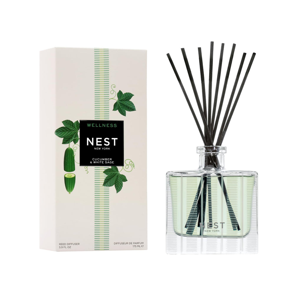 NEST New York Reed Diffuser, Wild Mint & Eucalyptus - 5.9 fl oz - Fragrance for Up to 90 Days - Reusable, Refillable Glass Holder - Includes 8 All-Natural Reed Sticks - Flame Free