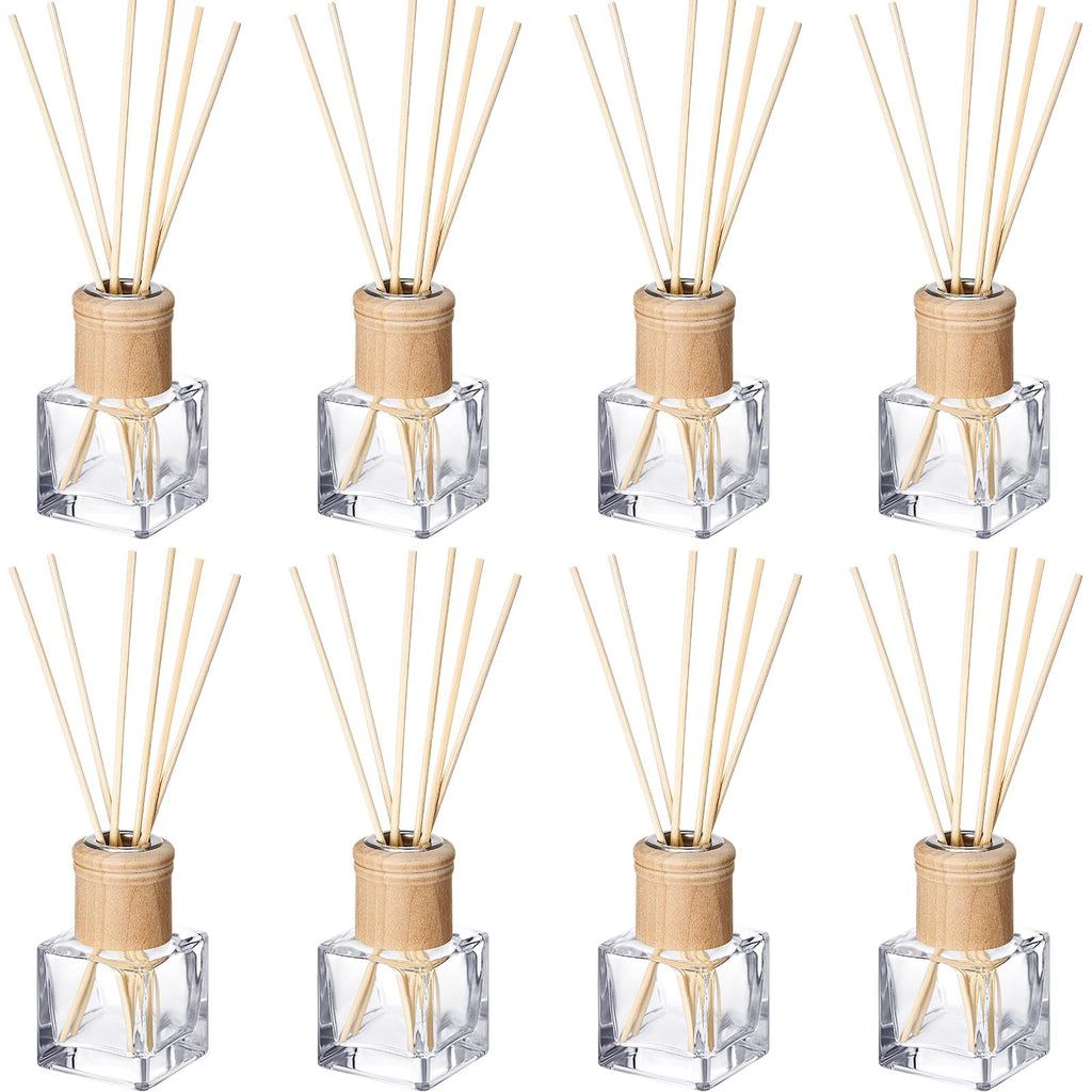 Roshtia 4 Set Reed Diffuser Bottles 50ml Glass Wooden Caps Rattan Sticks