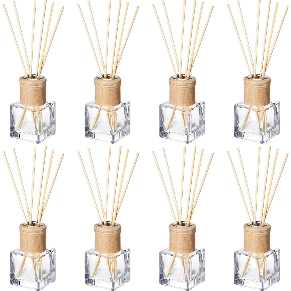 Roshtia 4 Set Reed Diffuser Bottles 50ml Glass Wooden Caps Rattan Sticks