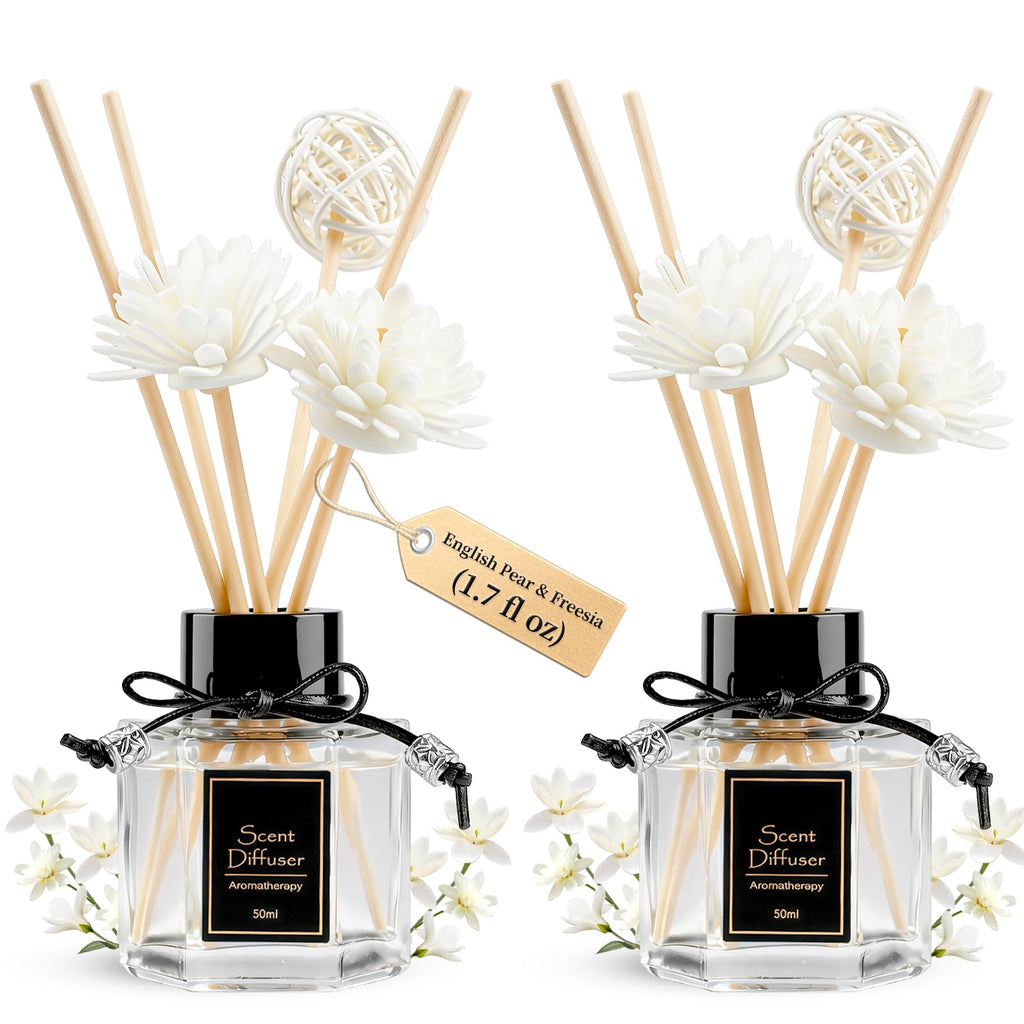 TonJin 2PCS Lavender Reed Diffuser Set 1.7 fl oz with 6 Scent Sticks, Calming Essential Oil Diffuser Sticks for Home, Relaxing Home Fragrance for Bedroom & Bathroom, Natural Non-Toxic Air Freshener