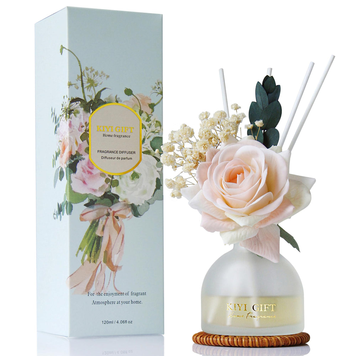 Reed Diffuser Set, 4.06 oz Scent Diffuser with 6 Sticks,Home Fragrance,Reed Diffuser for Bathroom Shelf Decor Jasmine Rose
