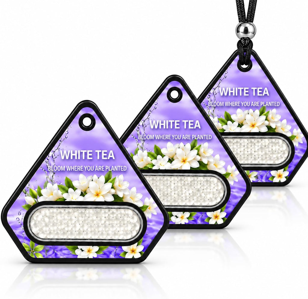 Hanging Car Air Freshener, Solid EVA Beads, White Tea, 3 Pack