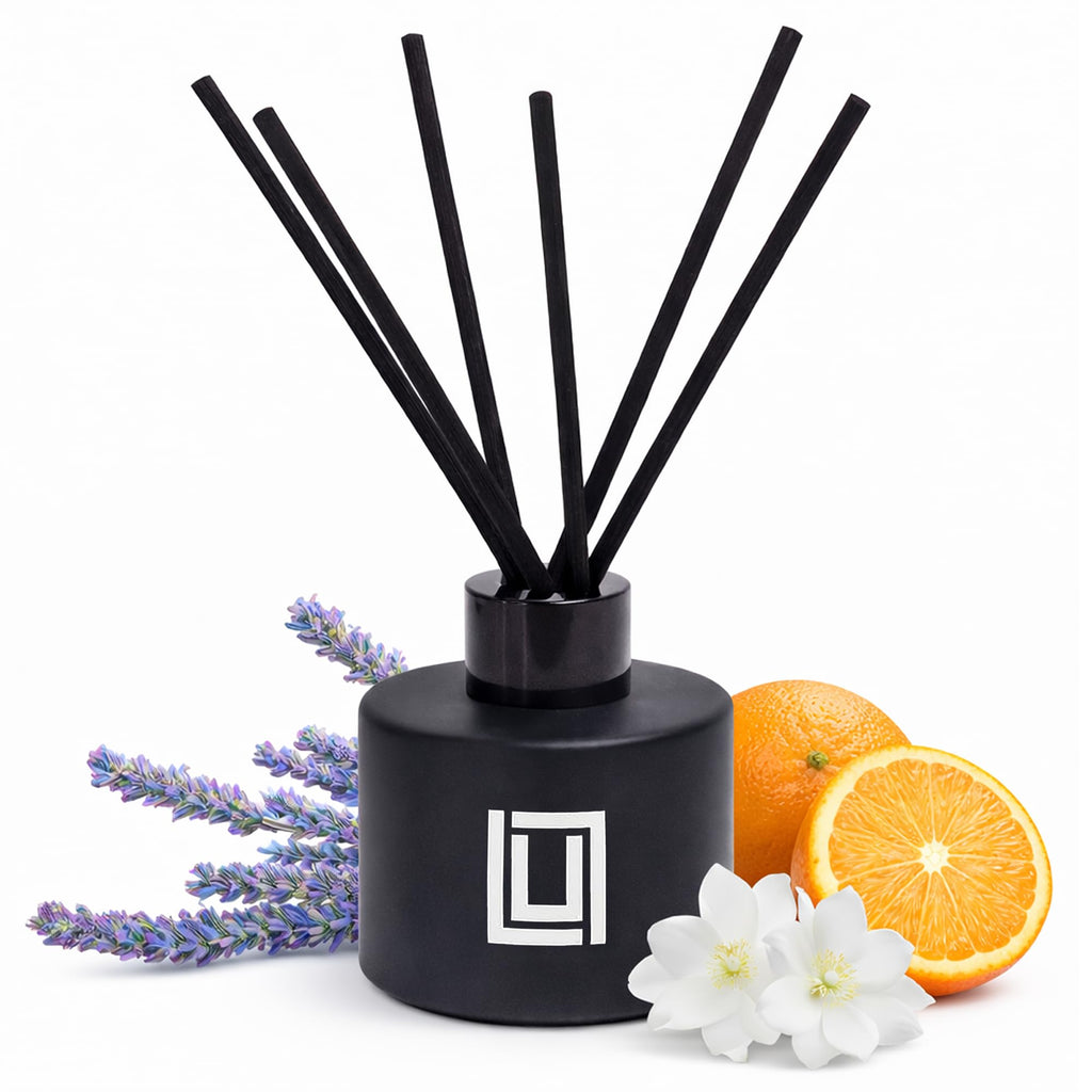 Lulu Candles | Reed Diffuser Set | Jasmine, Oud & Sandalwood | 6 Reed Sticks | Scent Diffuser for Bedroom Bathroom Living Room & Office - 4.2 FL Oz.