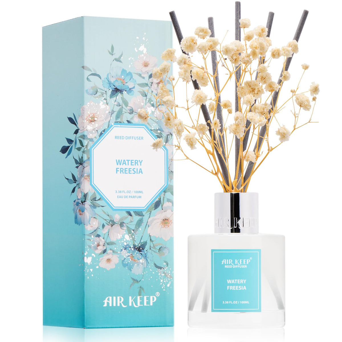 Airkeep Reed Diffuser Set, 3.38 fl oz (100 ml) - Cherry Blossom Oil Diffusers with 8 Reed Sticks, Home Fragrance Reed Diffuser for Bathroom Shelf Decor