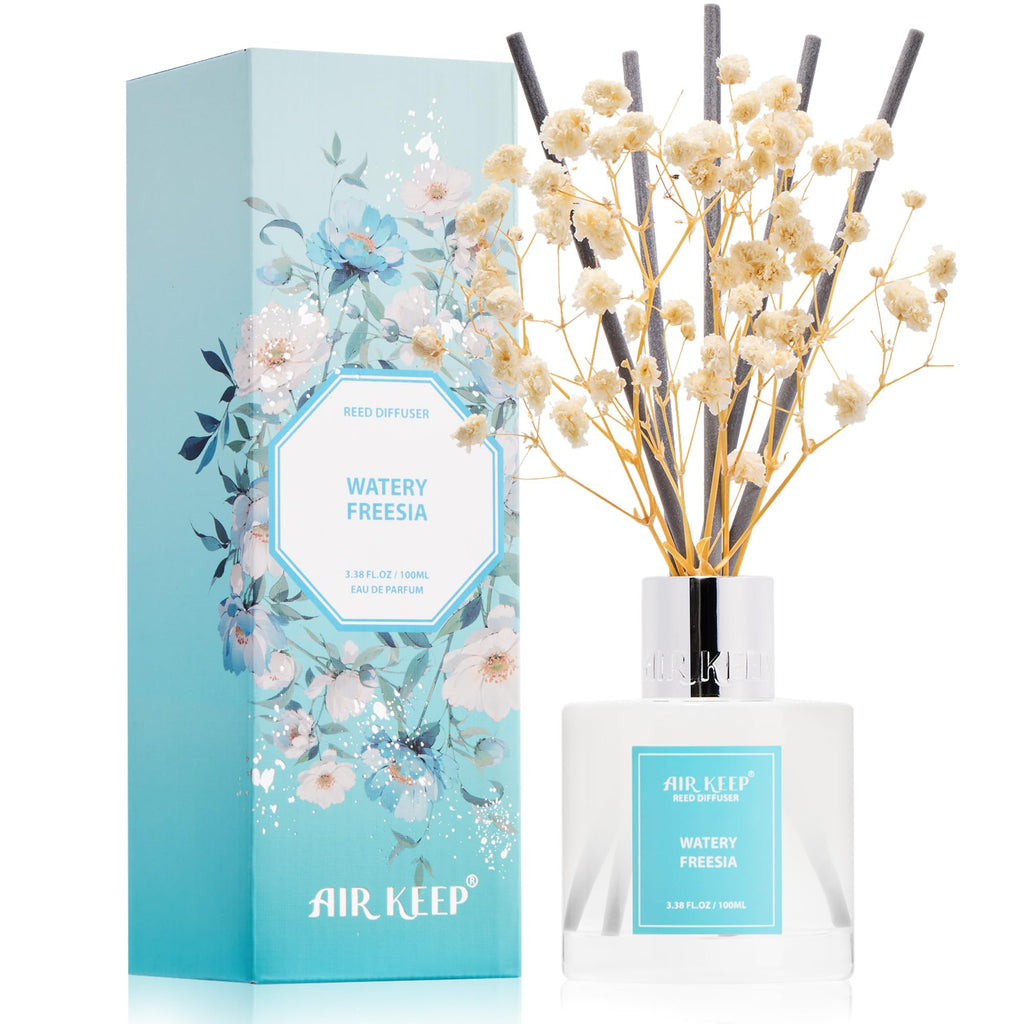 Airkeep Reed Diffuser Set,3.38 fl oz (100 ml) - Cinnamon Vanilla Oil Diffusers with 8 Reed Sticks, Home Fragrance Reed Diffuser for Bathroom Shelf Decor