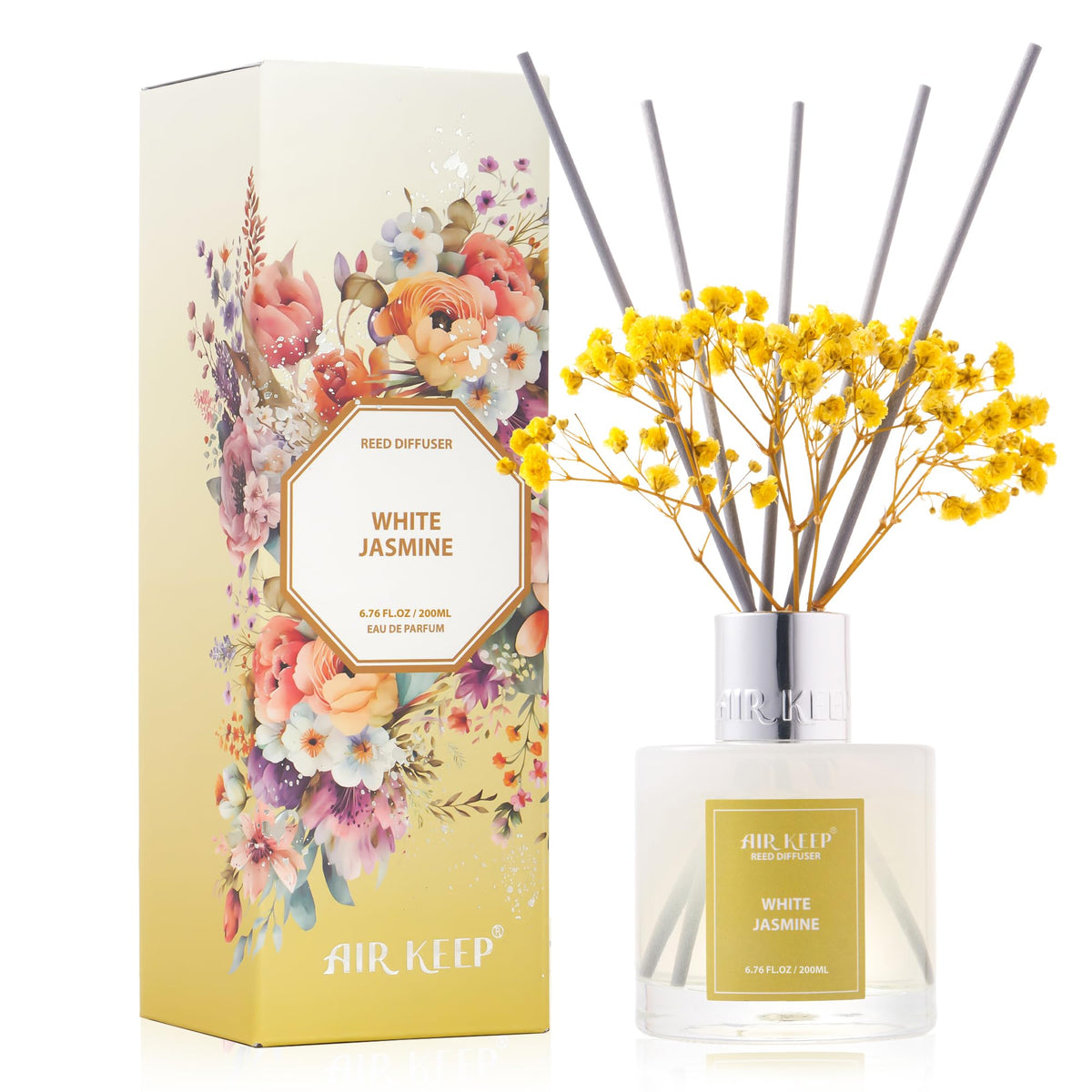 Airkeep Reed Diffuser Set,3.38 fl oz (100 ml) - Cinnamon Vanilla Oil Diffusers with 8 Reed Sticks, Home Fragrance Reed Diffuser for Bathroom Shelf Decor