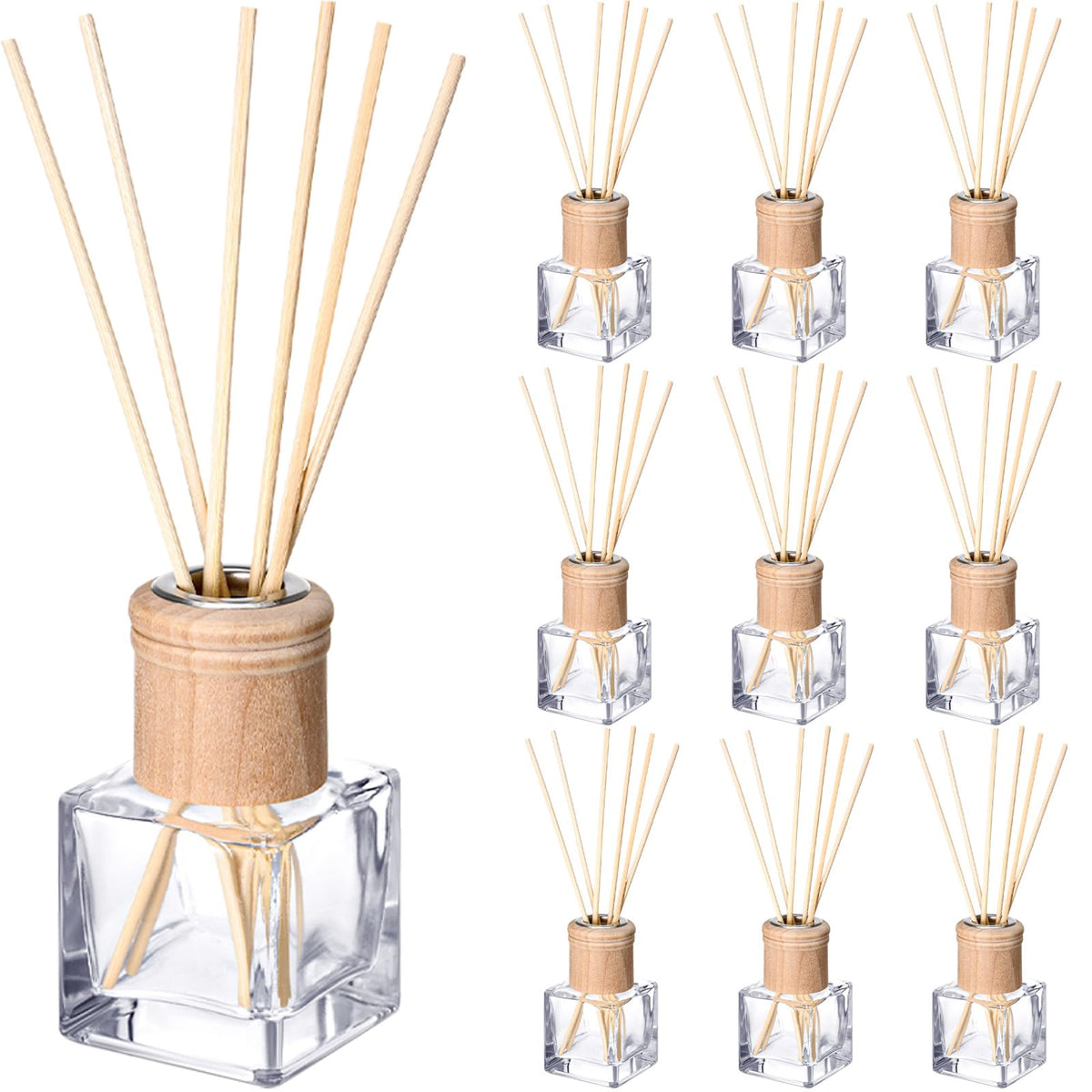 Roshtia 4 Set Reed Diffuser Bottles 50ml Glass Wooden Caps Rattan Sticks