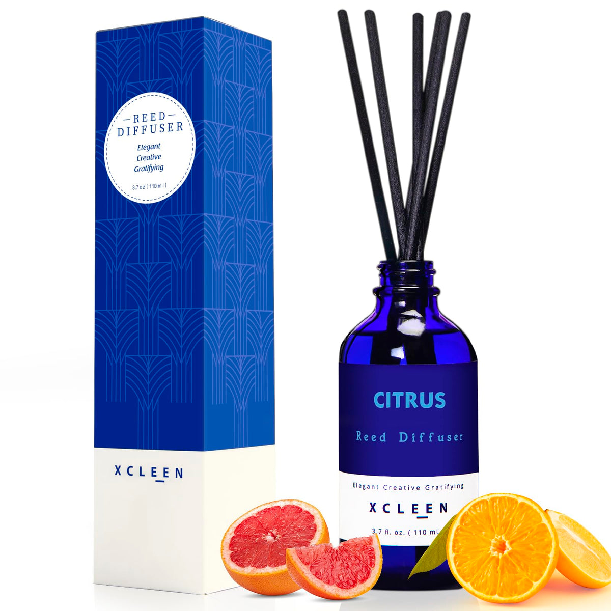 Xcleen Reed Diffusers Set, 3.7 Oz Scent Diffuser, 6 Reed Diffuser Sticks, Home Fragrance Hyacinth, Peony & Citrus, Aromatherapy Oil Diffuser Reeds, More Masculine Scent, Bathroom & Office Decor 110ml