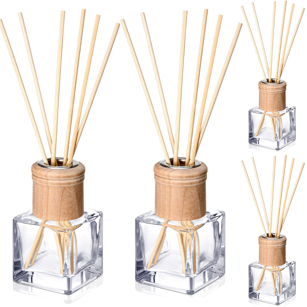 Roshtia 4 Set Reed Diffuser Bottles 50ml Glass Wooden Caps Rattan Sticks