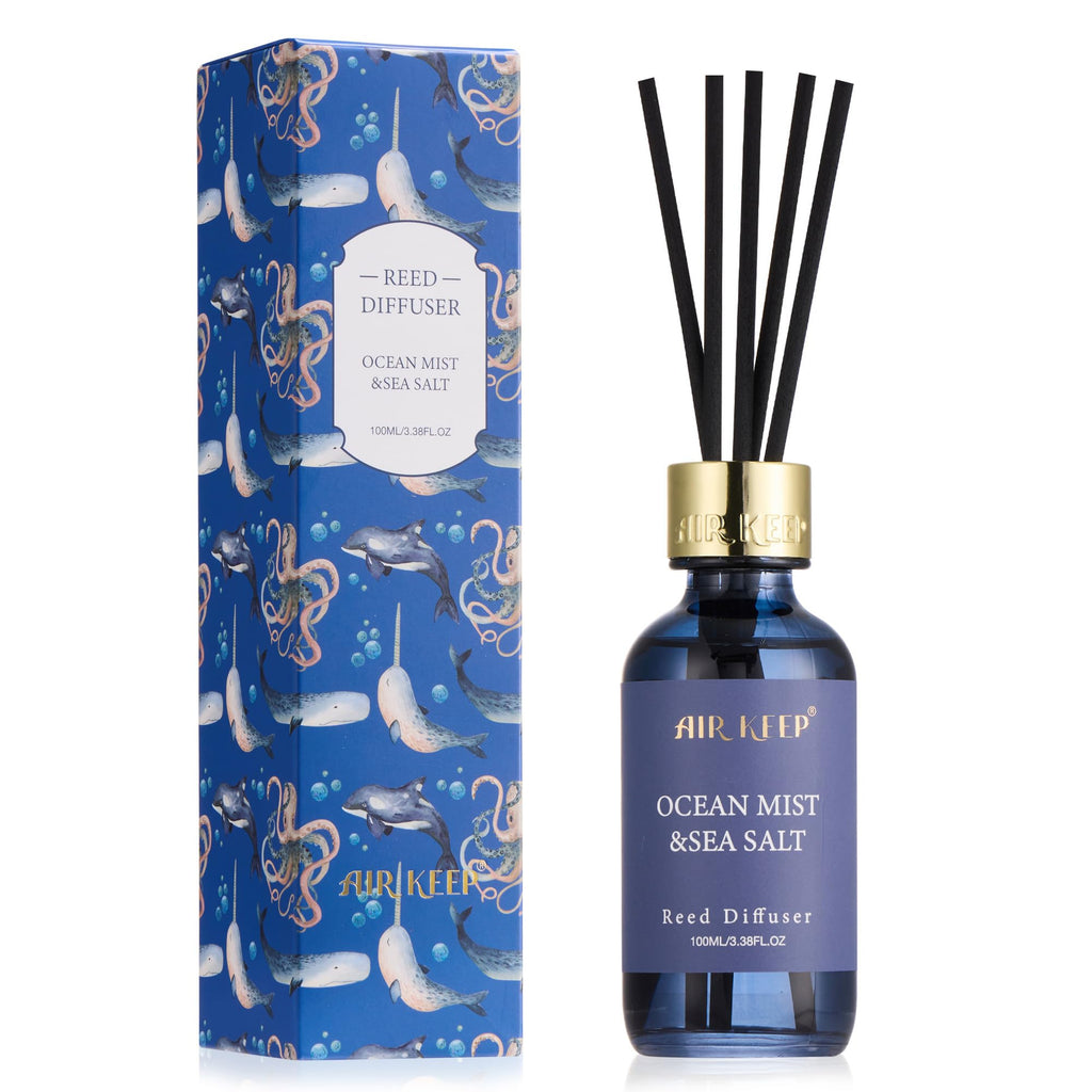 Airkeep Reed Diffuser Set, 3.38 fl oz (100 ml) - Bourbom Vanilla Oil Diffusers with 8 Reed Sticks, Home Fragrance Reed Diffuser for Bathroom Shelf Decor