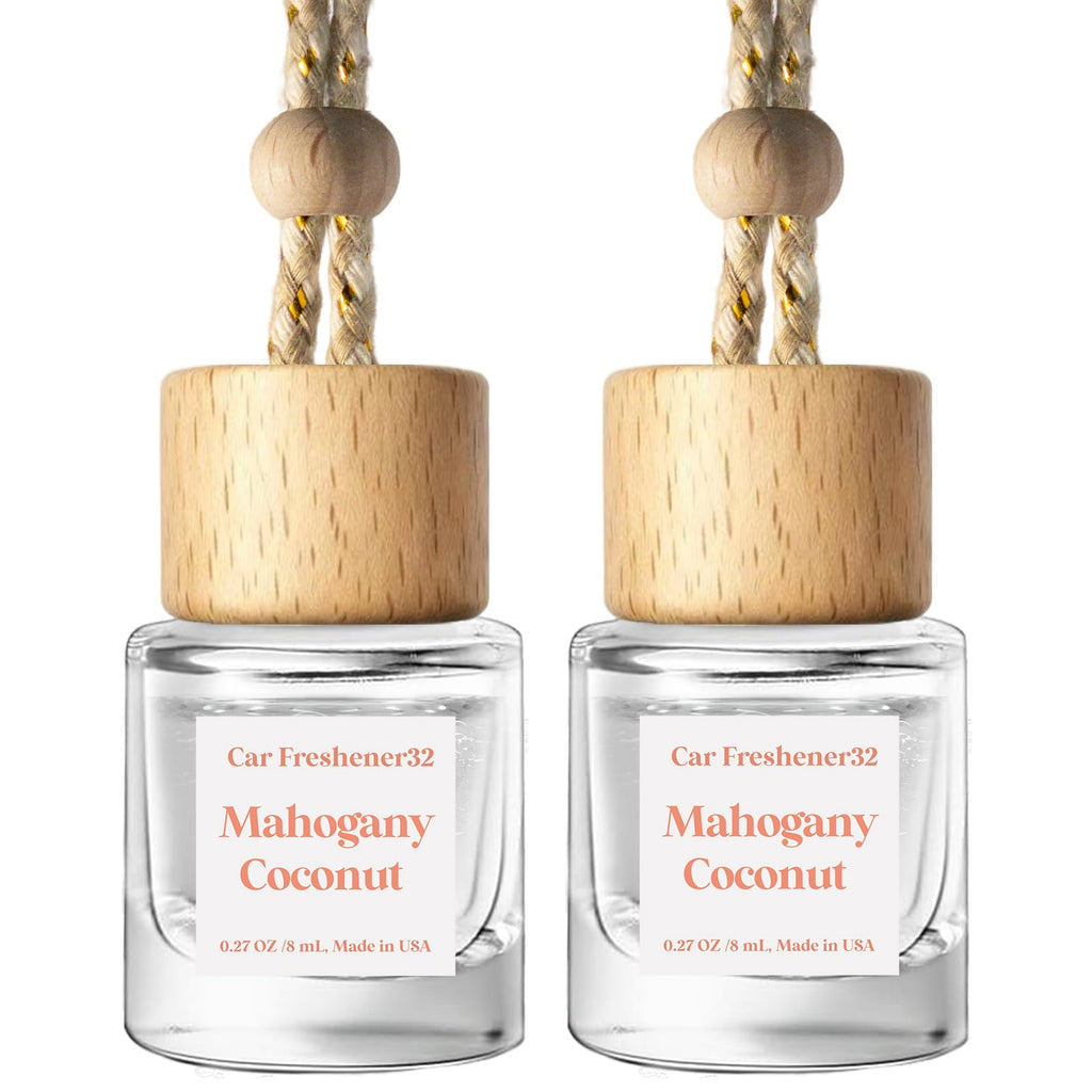C Classy Car Air Freshener Hanging 2 Pack, Mahogany Teakwood Essential Oil Diffuser, Cute Glass Bottle, Long-Lasting Fragrance Car Accessories for Women & Men, Made in USA