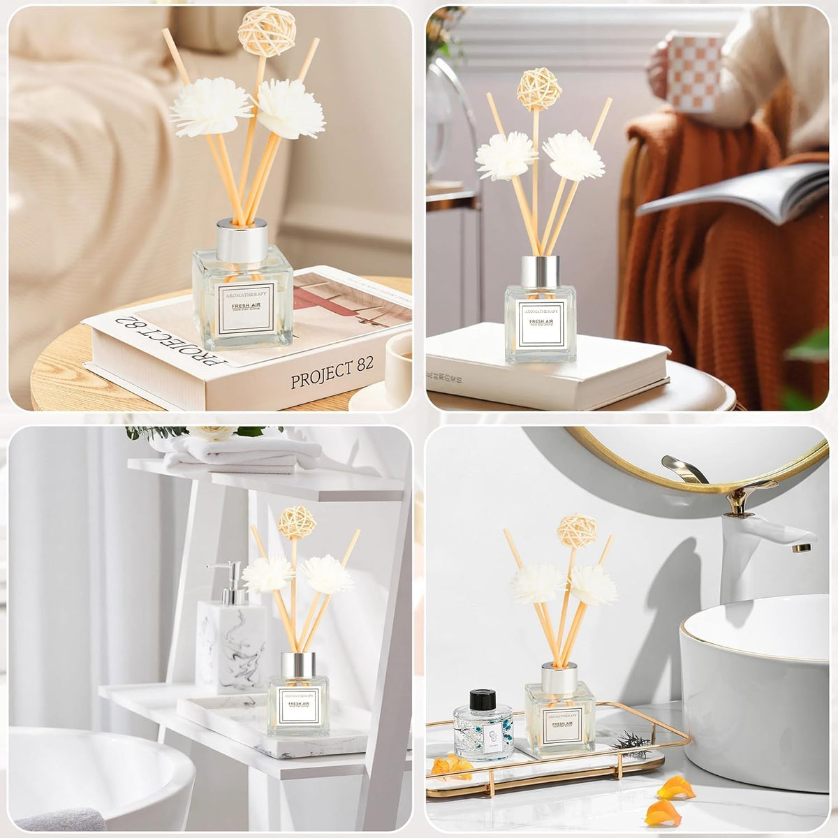 2PCS Reed Diffuser Set, 1.7 oz Scent Diffuser with Sticks, Jasmine Scent