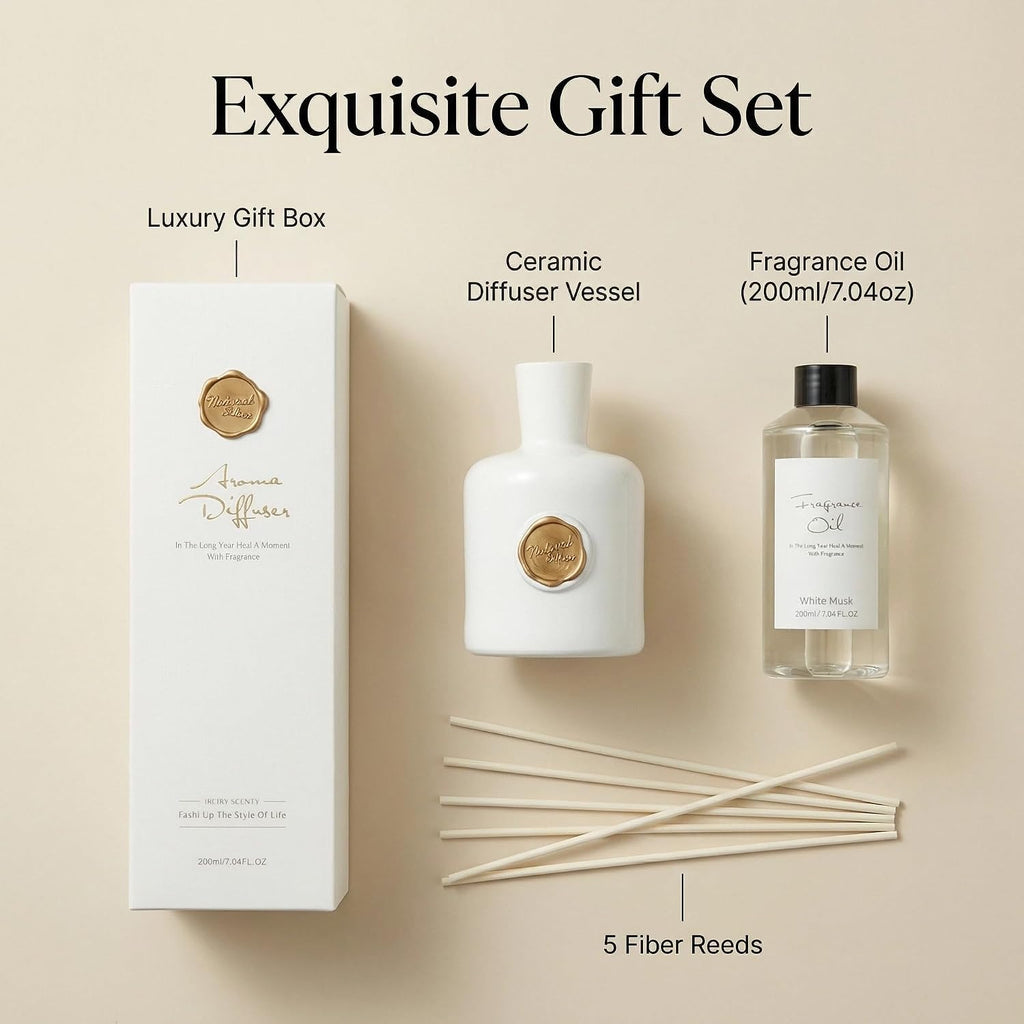White Musk Reed Diffuser, Long Lasting Essential Oil Home Fragrance