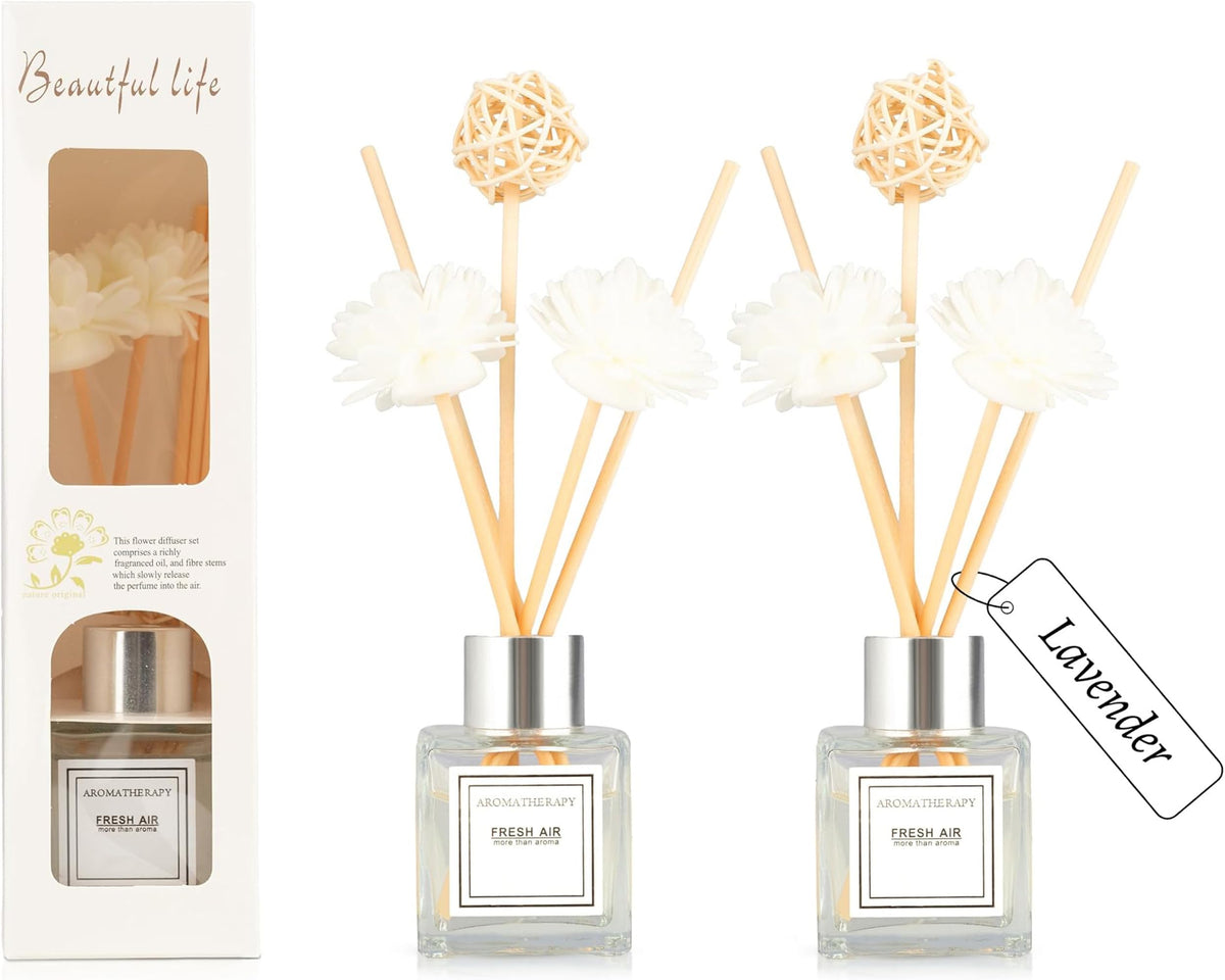 2PCS Reed Diffuser Set, 1.7 oz Scent Diffuser with Sticks, Jasmine Scent