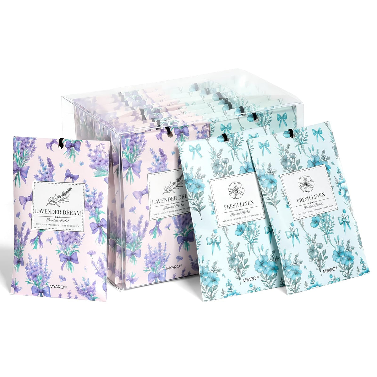 MYARO 12 Pack Fresh Linen Scented Sachets, Closet Deodorizer Car Freshener