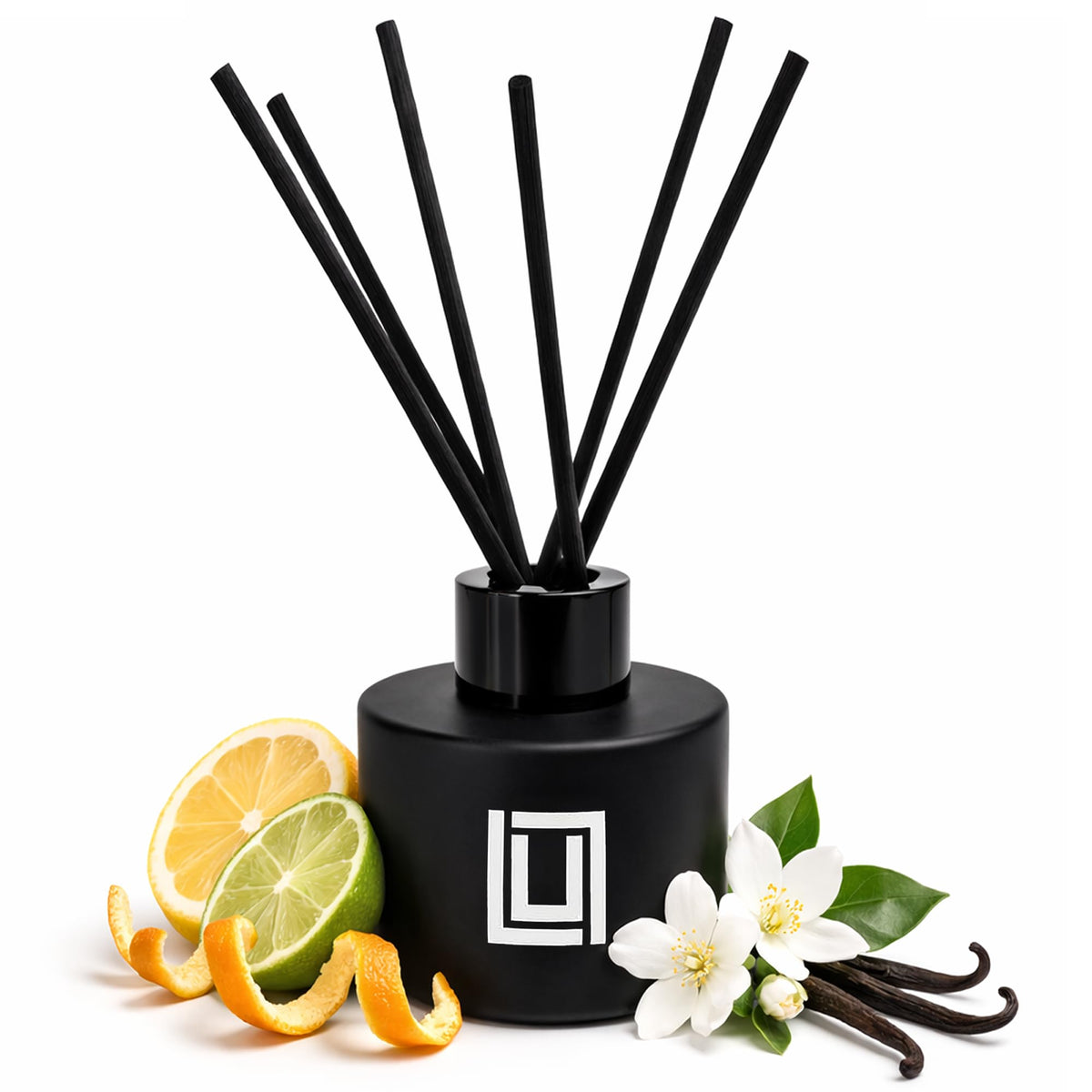 Lulu Candles | Reed Diffuser Set | Jasmine, Oud & Sandalwood | 6 Reed Sticks | Scent Diffuser for Bedroom Bathroom Living Room & Office - 4.2 FL Oz.