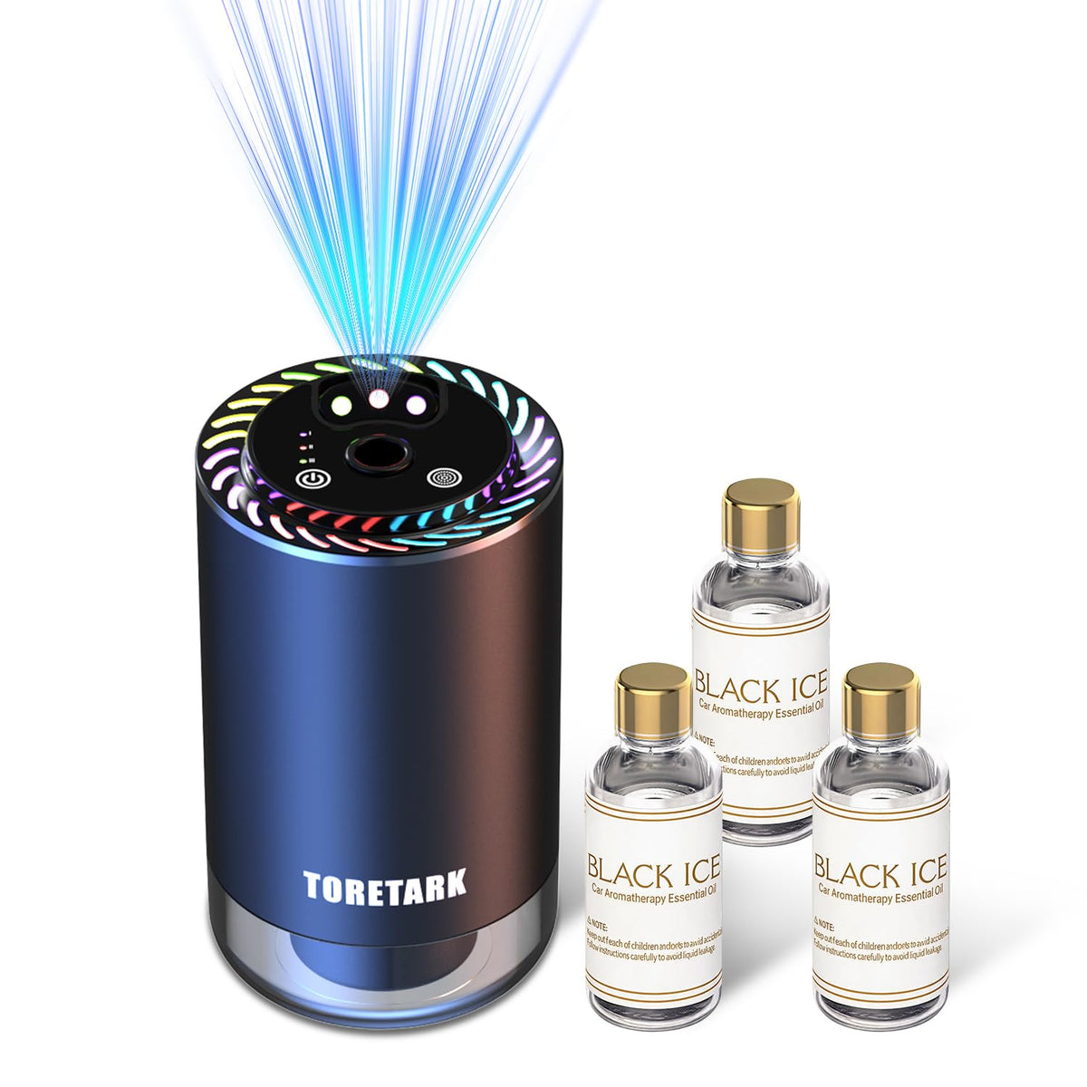 Smart Car Air Freshener with Star Light & 100ml Diffusers Oil Refills, Auto On/Off Aroma Diffuser, 3 Adjustable Mist Modes Rechargeable Aromatizante para Carro - Car Diffuser（Cologne+Ocean）