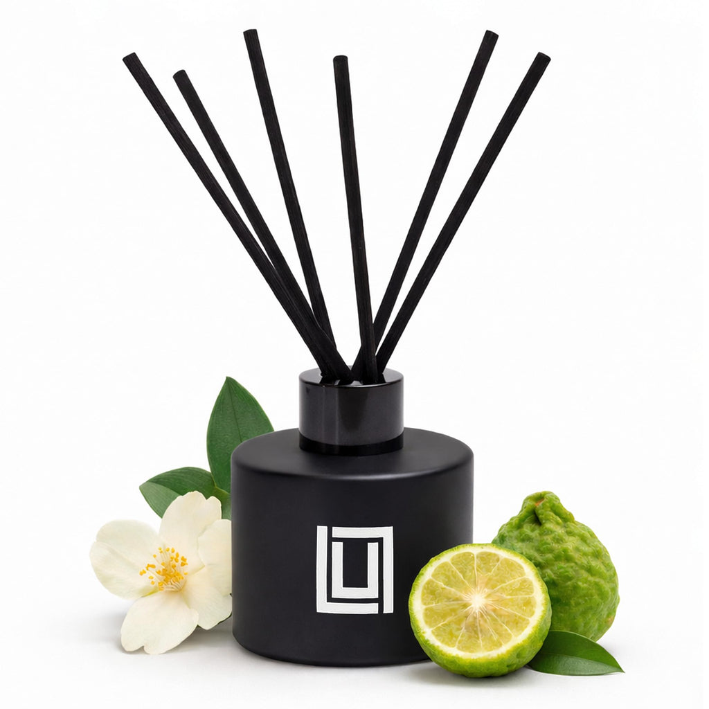 Lulu Candles | Reed Diffuser Set | Jasmine, Oud & Sandalwood | 6 Reed Sticks | Scent Diffuser for Bedroom Bathroom Living Room & Office - 4.2 FL Oz.