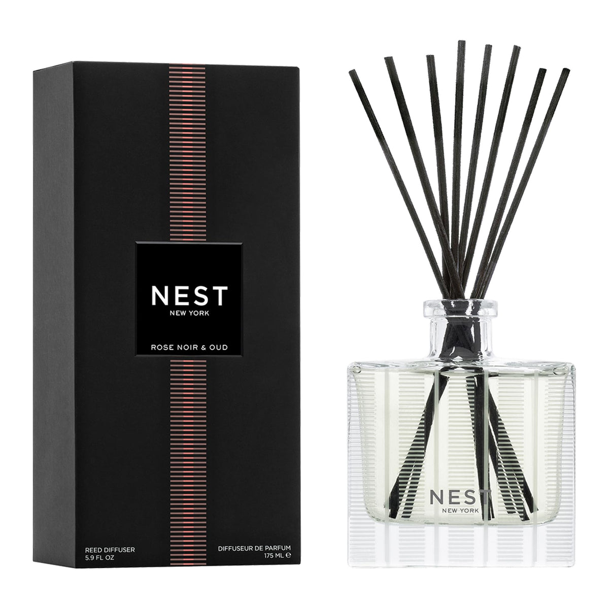 NEST New York Reed Diffuser, Bamboo - 5.9 fl oz - Fragrance for Up to 90 Days - Reusable, Refillable Glass Holder - Includes 8 All-Natural Reed Sticks - Flame Free