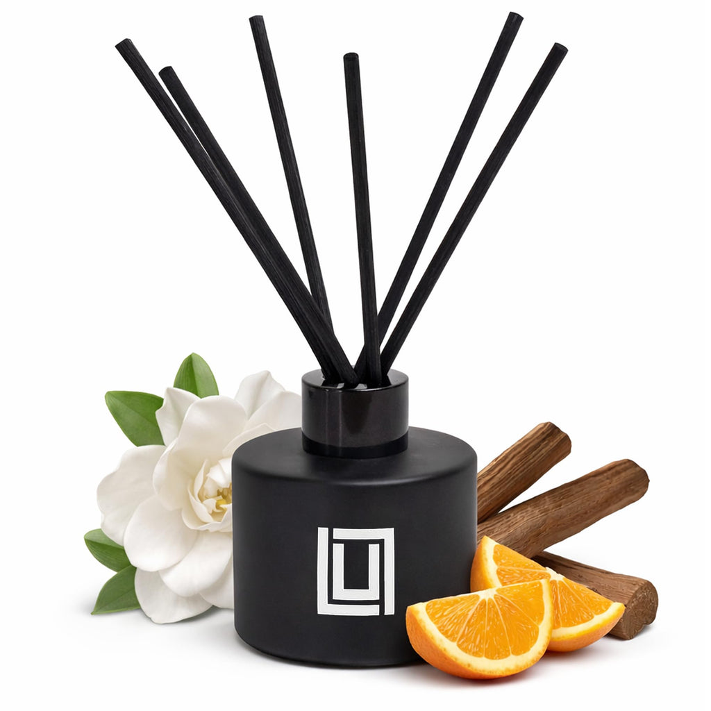 Lulu Candles | Reed Diffuser Set | Jasmine, Oud & Sandalwood | 6 Reed Sticks | Scent Diffuser for Bedroom Bathroom Living Room & Office - 4.2 FL Oz.