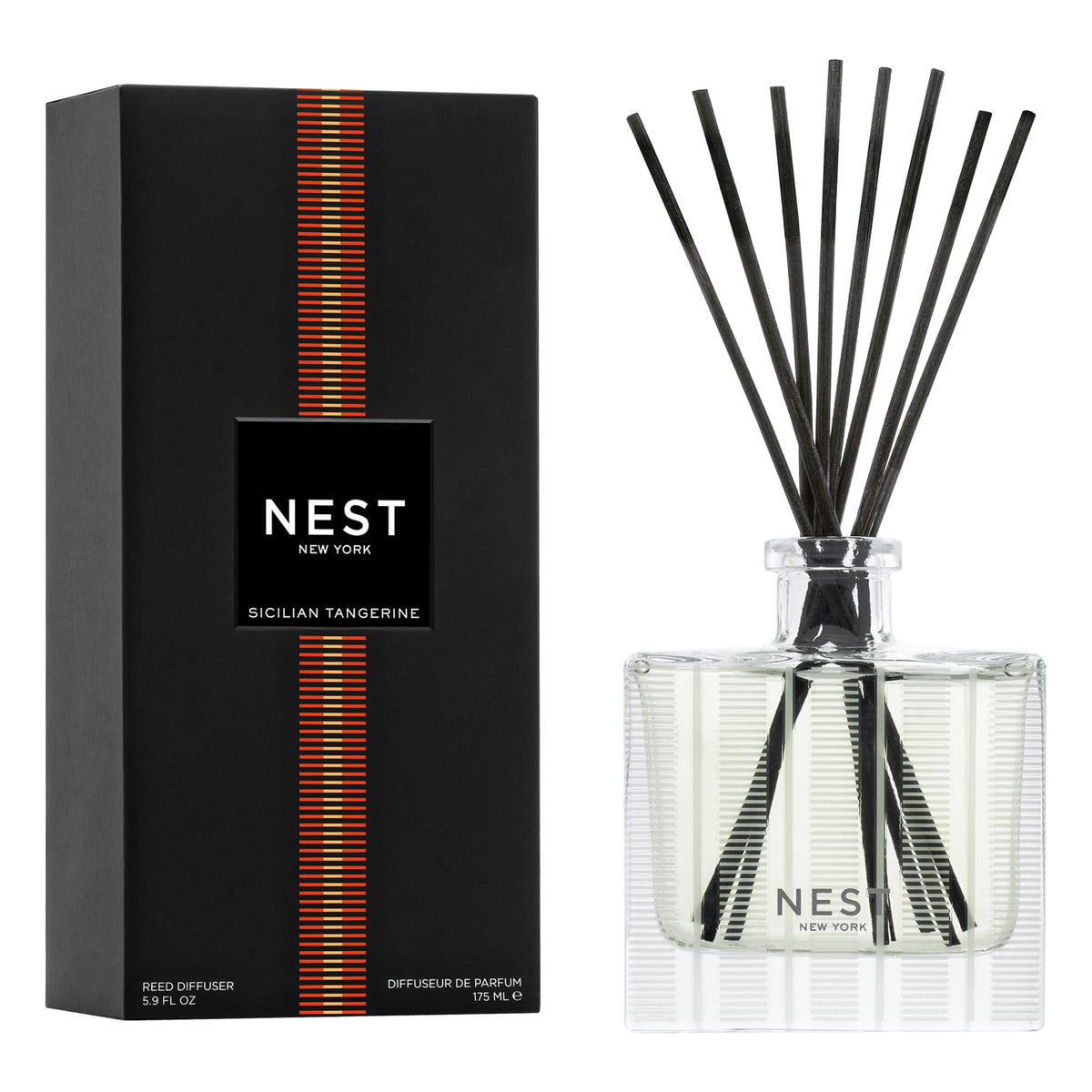 NEST New York Reed Diffuser, Bamboo - 5.9 fl oz - Fragrance for Up to 90 Days - Reusable, Refillable Glass Holder - Includes 8 All-Natural Reed Sticks - Flame Free