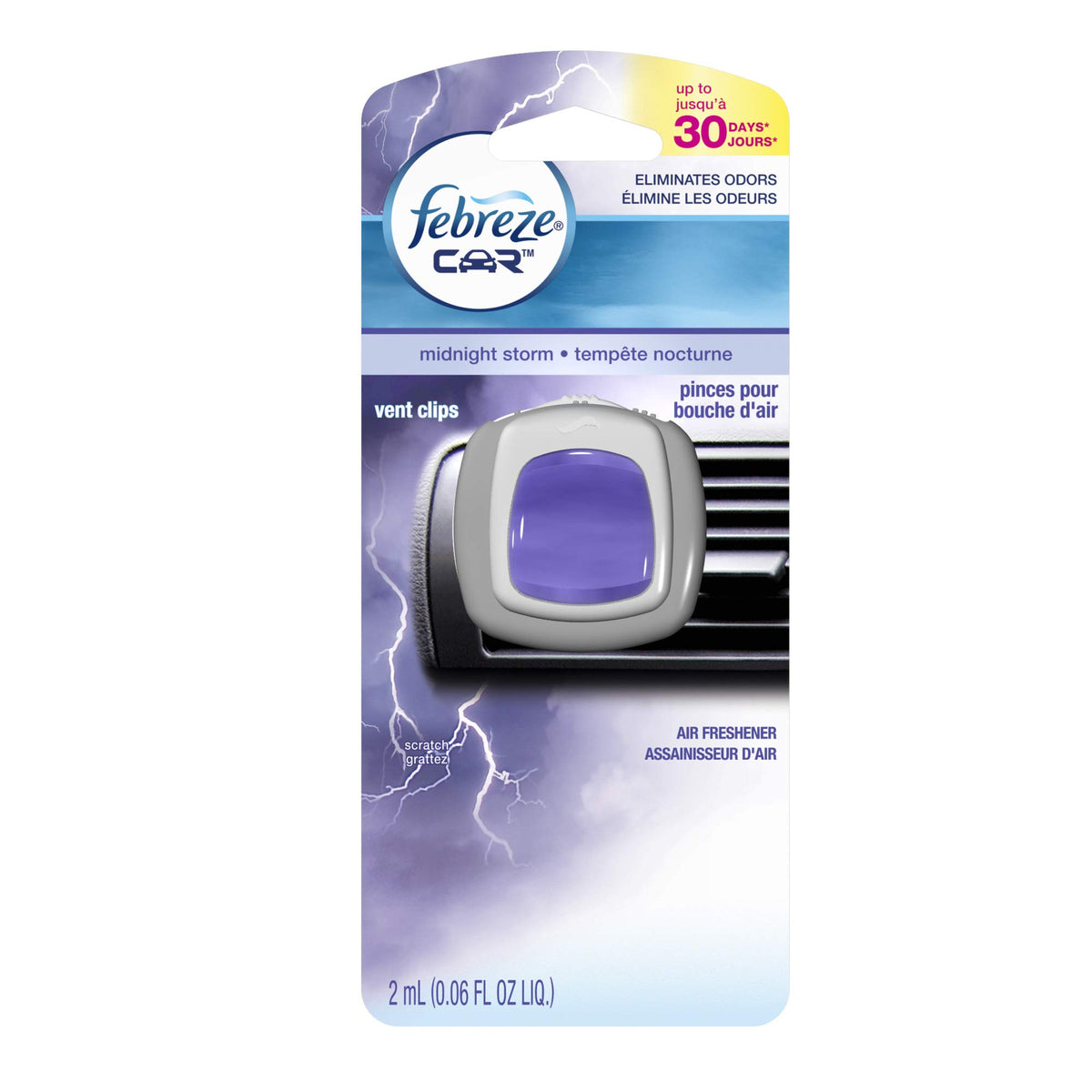 Febreze Car Air Freshener Vent Clip Platinum Ice Scent, .07 oz. Car Vent Clip, Pack of 4