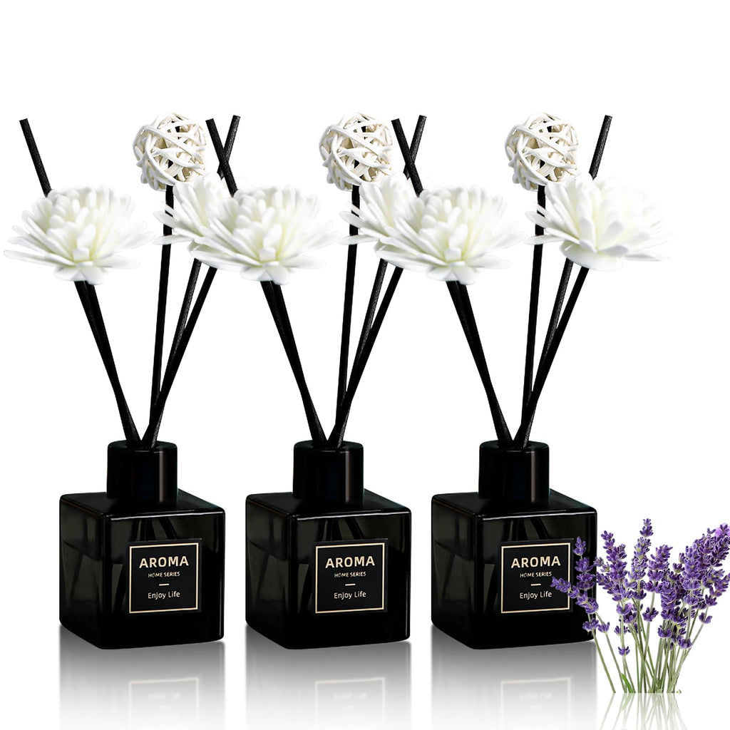 Reed Diffuser Set of 3,Lavender Scented Oil Diffuser with 15 Sticks,(50ml) x 3 Home Fragrance Reed Diffuser for Home Living Room Bedroom Bathroom Air Freshener