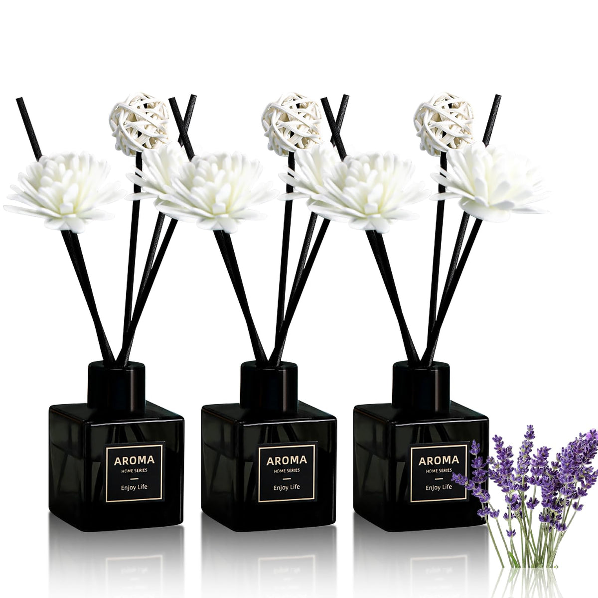 Reed Diffuser Set of 3,Lavender Scented Oil Diffuser with 15 Sticks,(50ml) x 3 Home Fragrance Reed Diffuser for Home Living Room Bedroom Bathroom Air Freshener