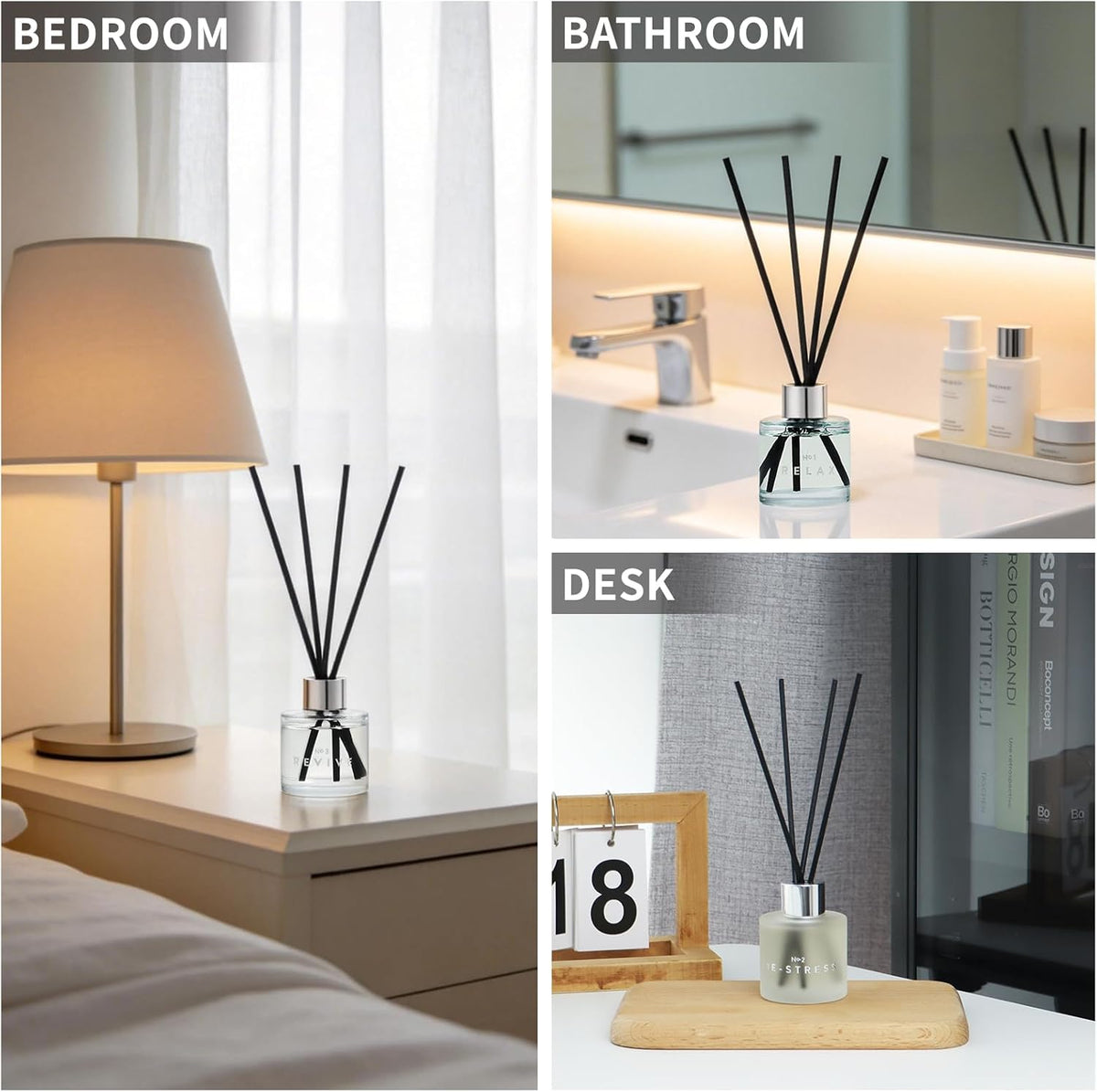 3 Pack Fragrance Reed Diffuser, 50ML Lavender Jasmine Lemongrass