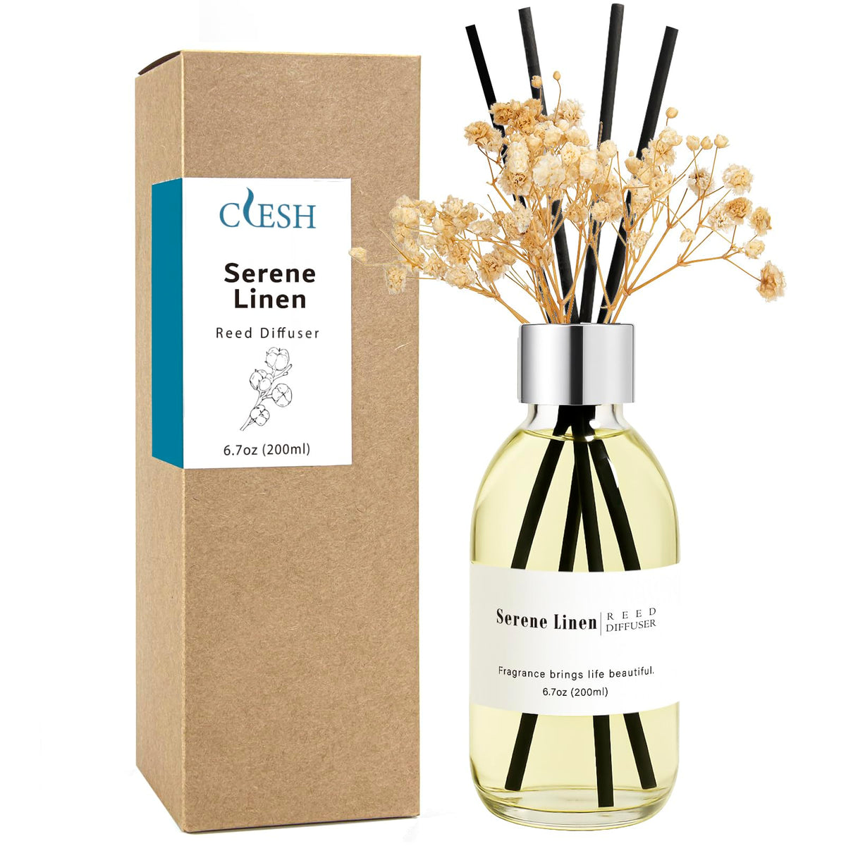 Clesh Reed Diffuser Set, 6.7 oz Eucalyptus Scented Diffuser with Sticks, Home Fragrance Reed Diffuser for Bathroom Shelf Decor