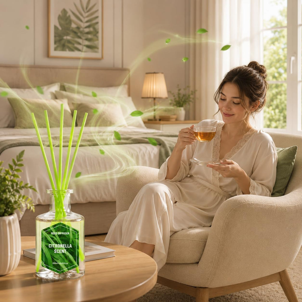 STRN Lemongrass Reed Diffusers, Summer Citronella Reed Diffuser Set, 200ML