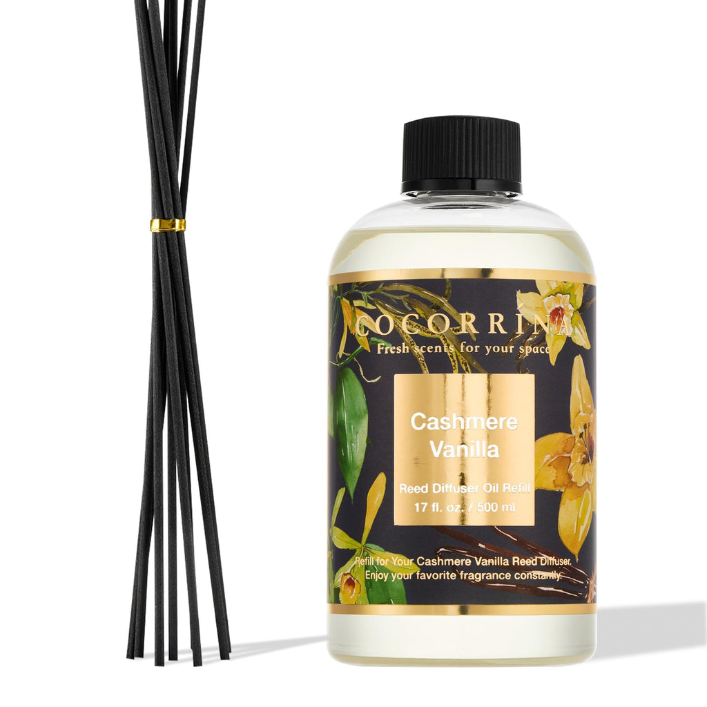 Cocorrína Reed Diffuser Refill Clean Linen 17oz (500ml) with 8 Rattan Sticks - Premium Long-Lasting Scented Oil, Home Fragrance for Bedroom, Bathroom Home Decor