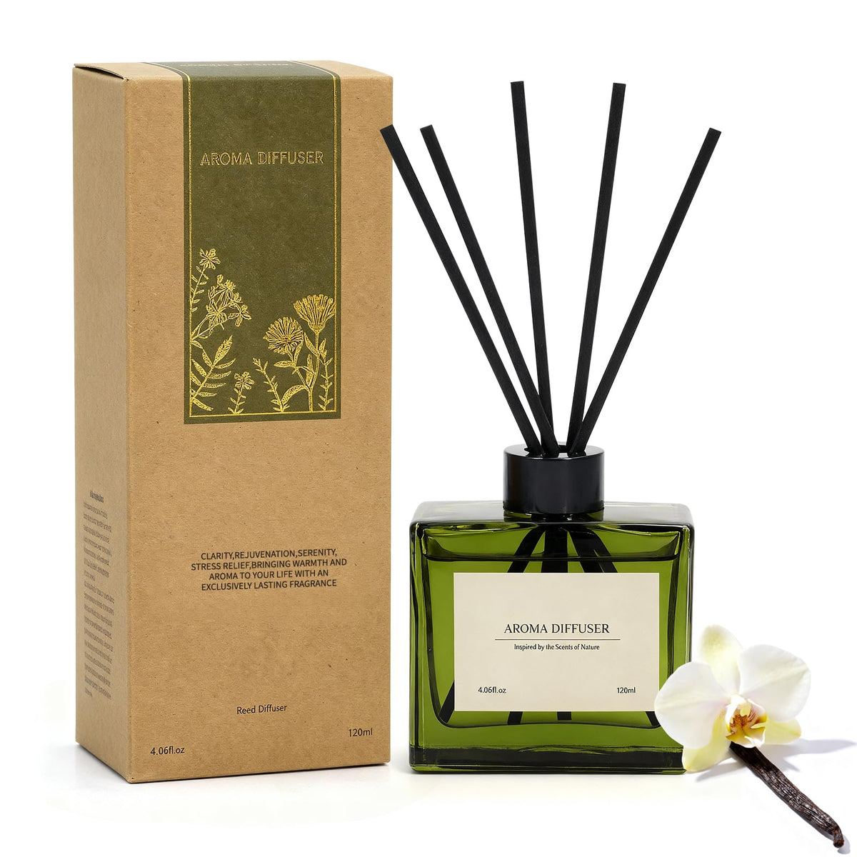 Reed Diffuser, 4 oz Earthy Sandalwood Scent Diffuser with 7 Sticks, Long Lasting Reed diffusers for Home, Elegant Fragrance for Bathroom Bedroom Office Decor, Air Fresh