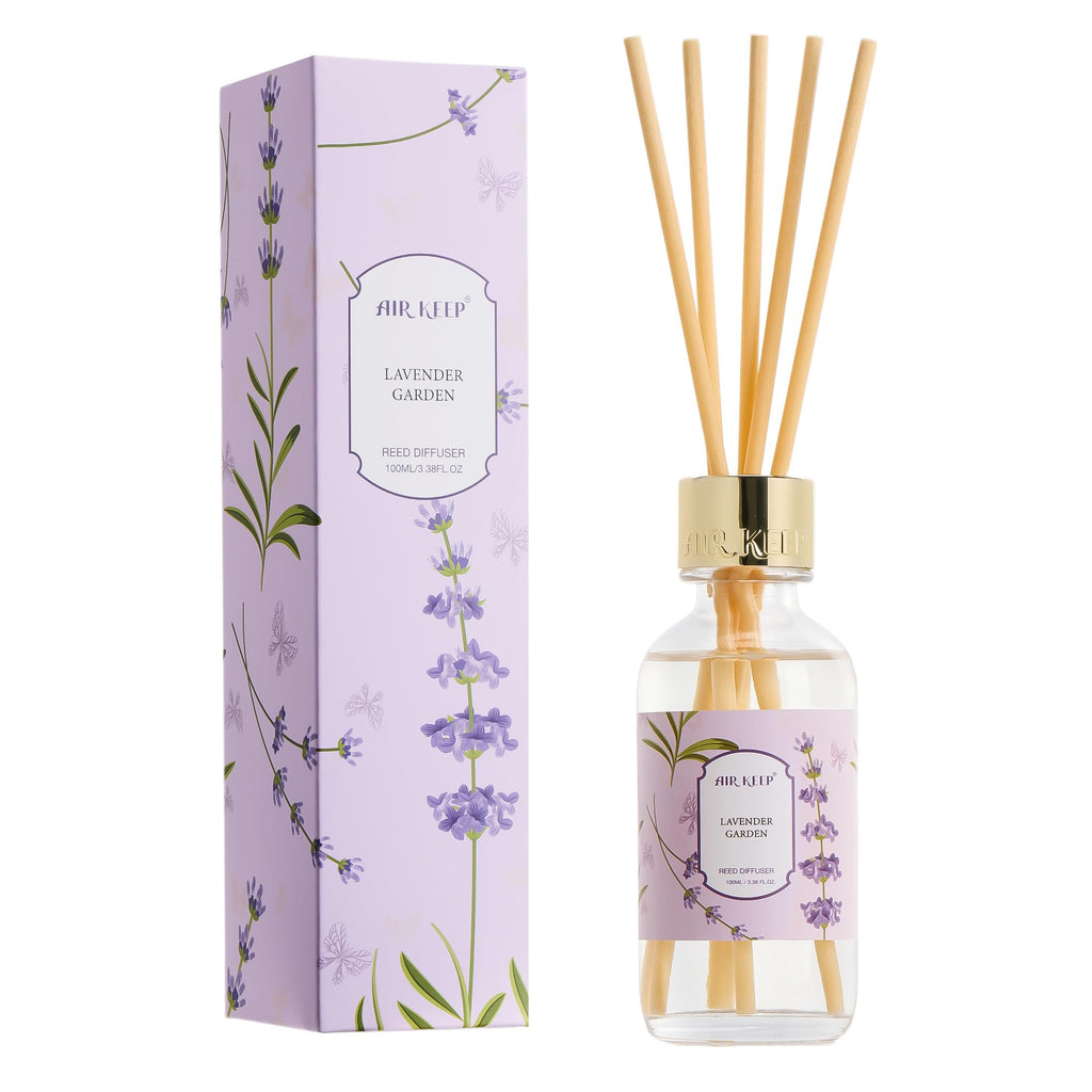 Airkeep Reed Diffuser Set, 3.38 fl oz (100 ml) - Bourbom Vanilla Oil Diffusers with 8 Reed Sticks, Home Fragrance Reed Diffuser for Bathroom Shelf Decor