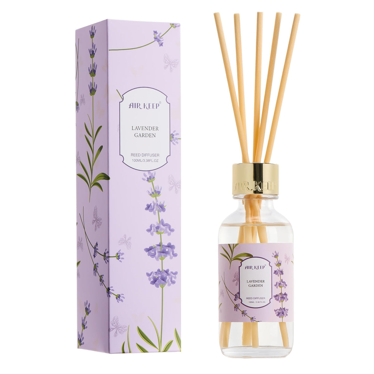 Airkeep Reed Diffuser Set, 3.38 fl oz (100 ml) - Bourbom Vanilla Oil Diffusers with 8 Reed Sticks, Home Fragrance Reed Diffuser for Bathroom Shelf Decor
