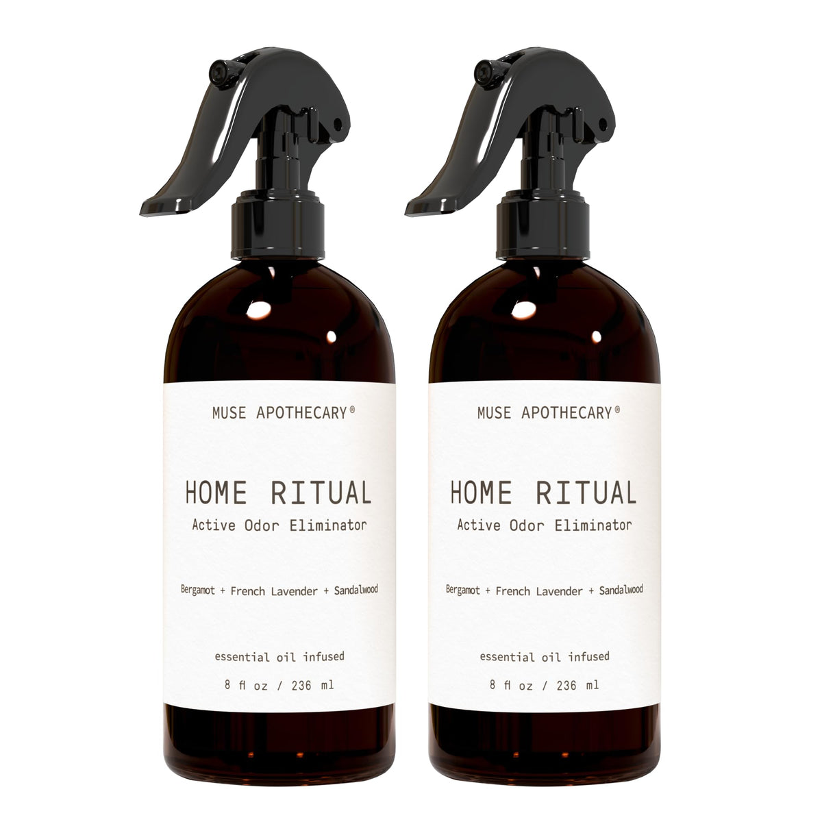 Muse Apothecary Home Ritual Active Odor Eliminator Spray - Furniture Deodorizer Spray & Bathroom Odor Eliminator for Home - Essential Oil Air Freshener - 4oz, Bergamot + French Lavender + Sandalwood