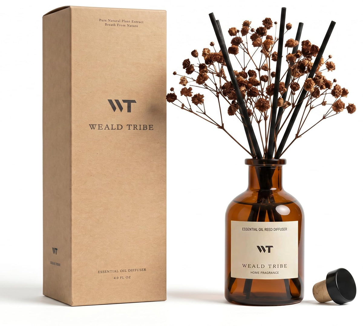 WEALD TRIBE Reed Diffuser Set for Bathroom Air Fresheners, Oil Diffuser Sticks | White Tea Scent 4.0 fl oz Home Fragrance with Sticks Defusers | House Bedroom Office Shelf Decor