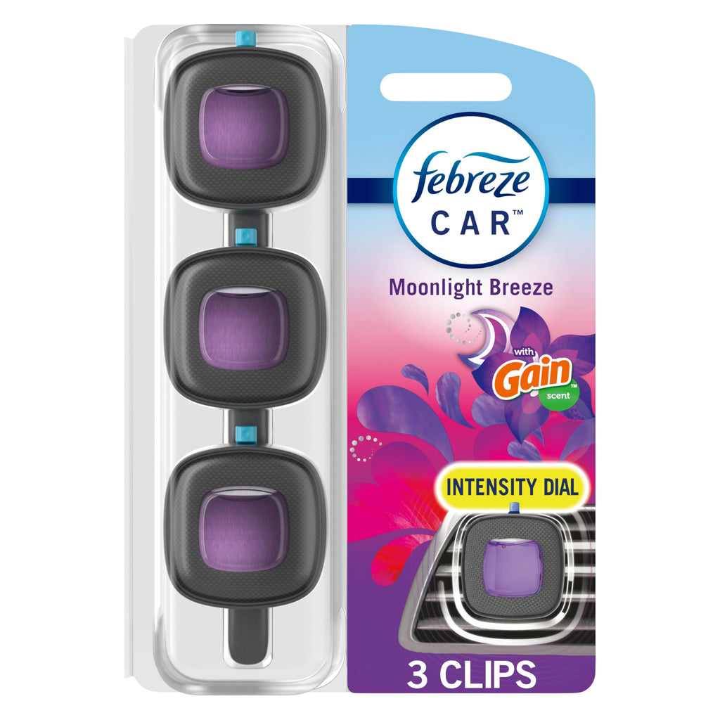 Febreze Car Air Freshener, Odor-Fighting Automotive Vent Clip, Mixed Gain Scent, 3 Count