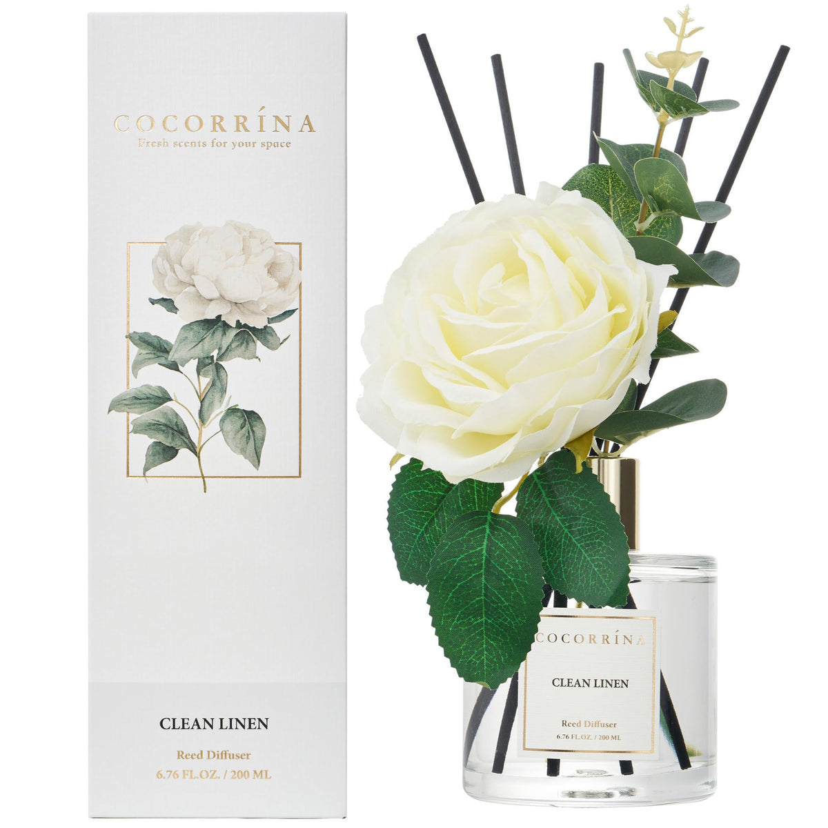 Cocorrína Reed Diffuser Set, Clean Linen 6.7 fl oz Scented Diffuser with Sticks Home Fragrance Reed Diffuser for Bathroom Shelf Décor