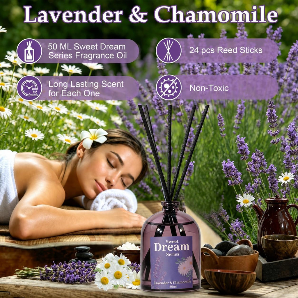 STRN Reed Diffuser Set, Lavender Essential Oil Reed Diffuser 4 x 50ml