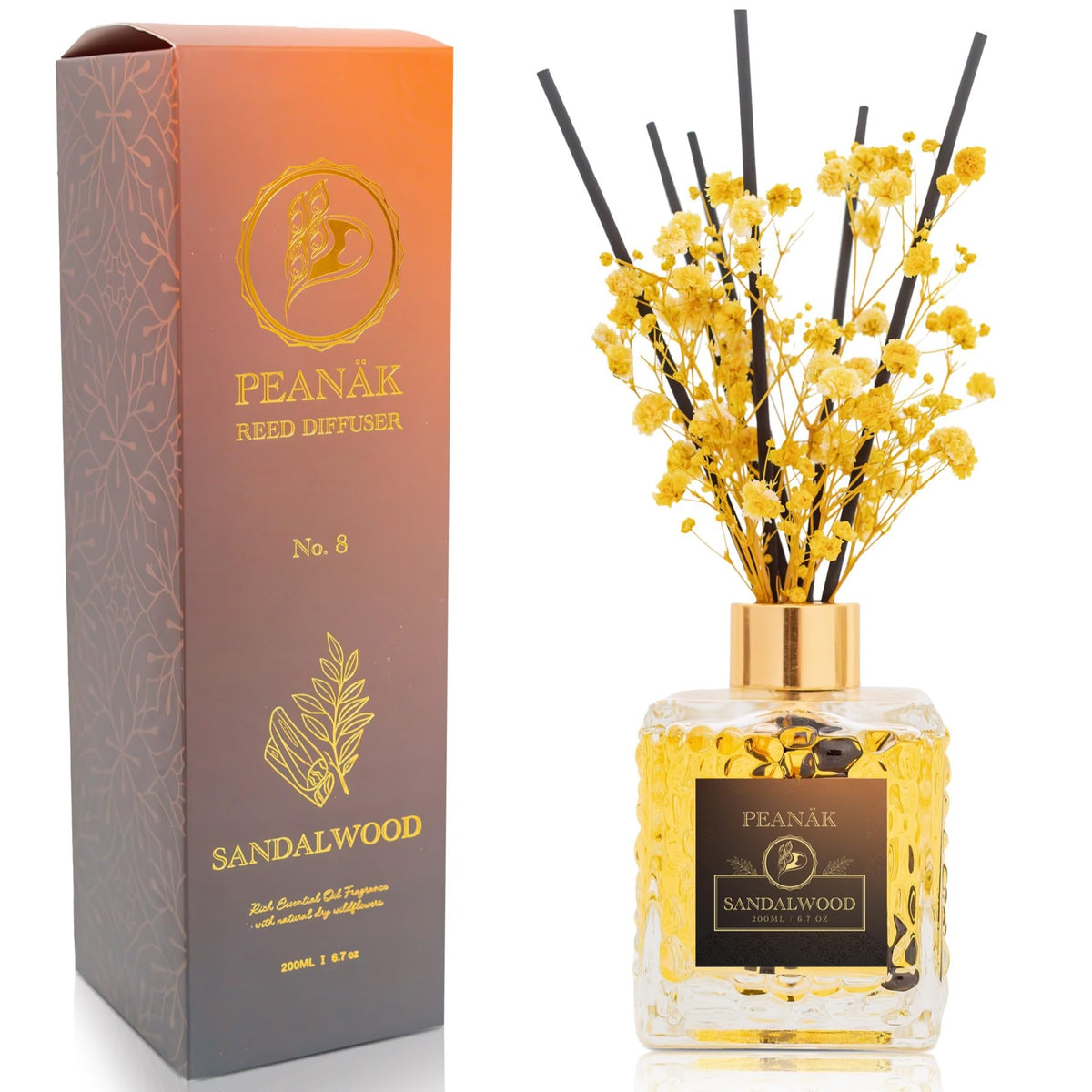 PEANÄK Reed Diffuser Set - Coconut Vanilla 6.7 fl oz | Scented Oil Diffuser with 8 Sticks for Bathroom Shelf Decor & Home Fragrance