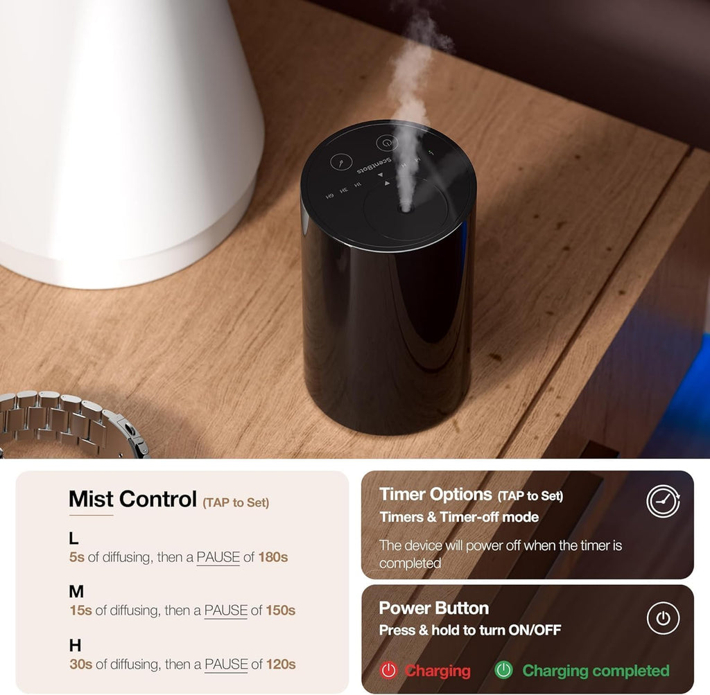 ANZ Waterless Essential Oil Diffuser Starter Kit, Black