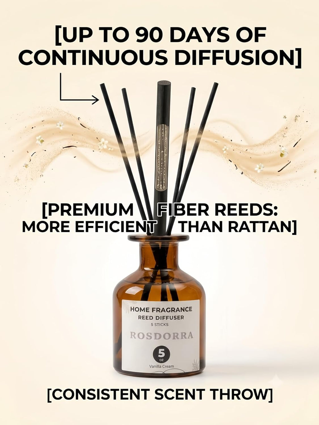Reed Diffuser Set, 5oz, Vanilla Cream Cozy Scent