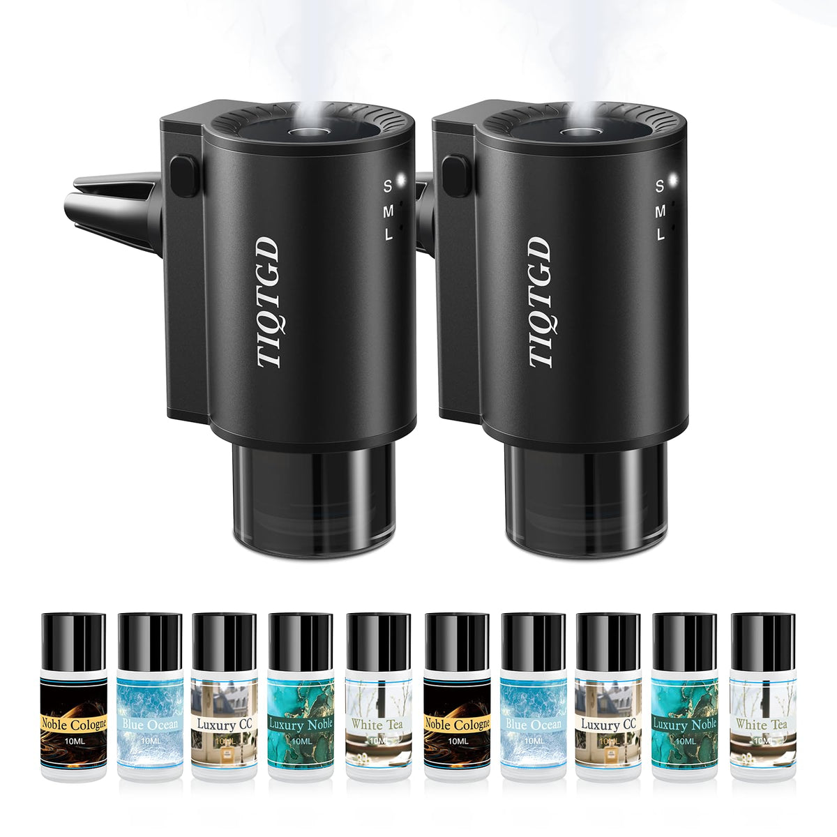 Car Air Freshener Diffuser, Smart Car Air Freshener with 3 Spray Modes, Auto On/Off, Rechargeable Aromatizante para Carro with 10pcs Essential Oil, 5 Scents, Long-Lasting, 2Pack
