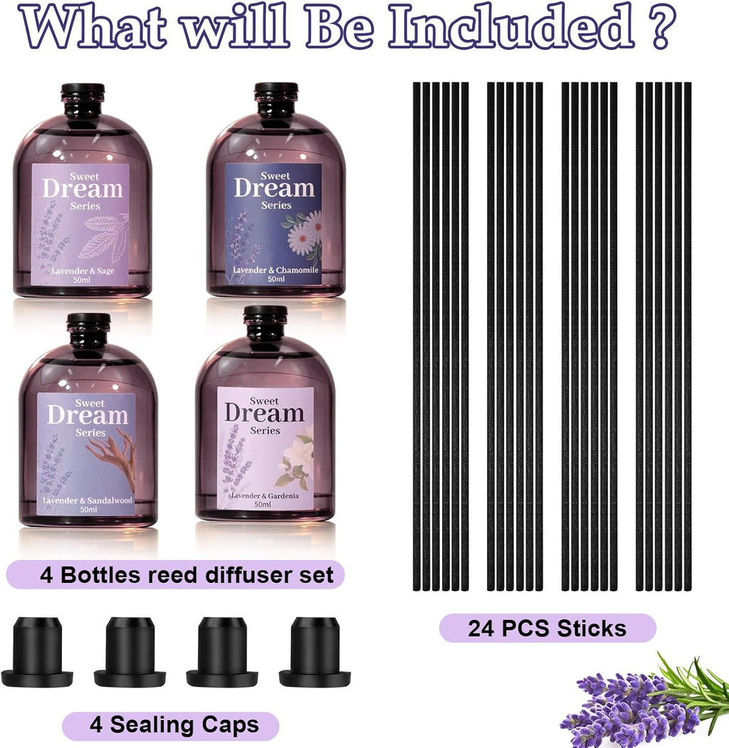 STRN Reed Diffuser Set, Lavender Essential Oil Reed Diffuser 4 x 50ml