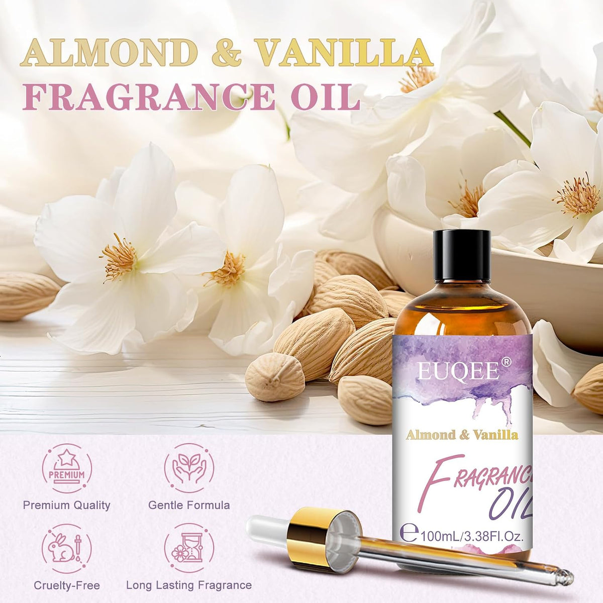 EUQEE Almond & Vanilla Fragrance Oil, 3.38 Fl oz/ 100ml