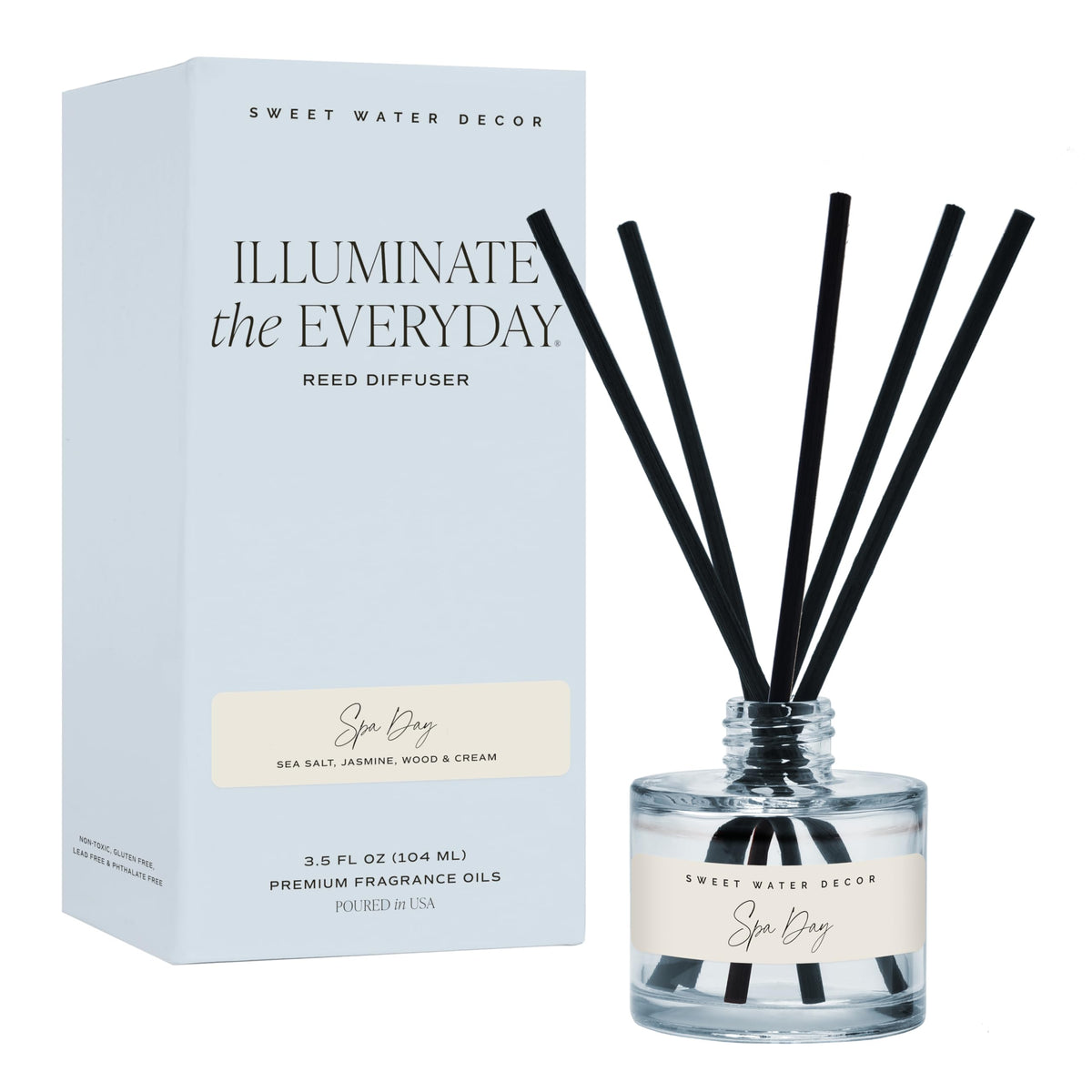 Sweet Water Decor Salt and Sea Reed Diffuser Set, Blue Tinted Glass Jar, Sea Salt Citrus and Musk Amber Scent, Long Lasting Fragrance, Non Toxic Oil Reed Diffuser for Home & Office, Poured in the USA