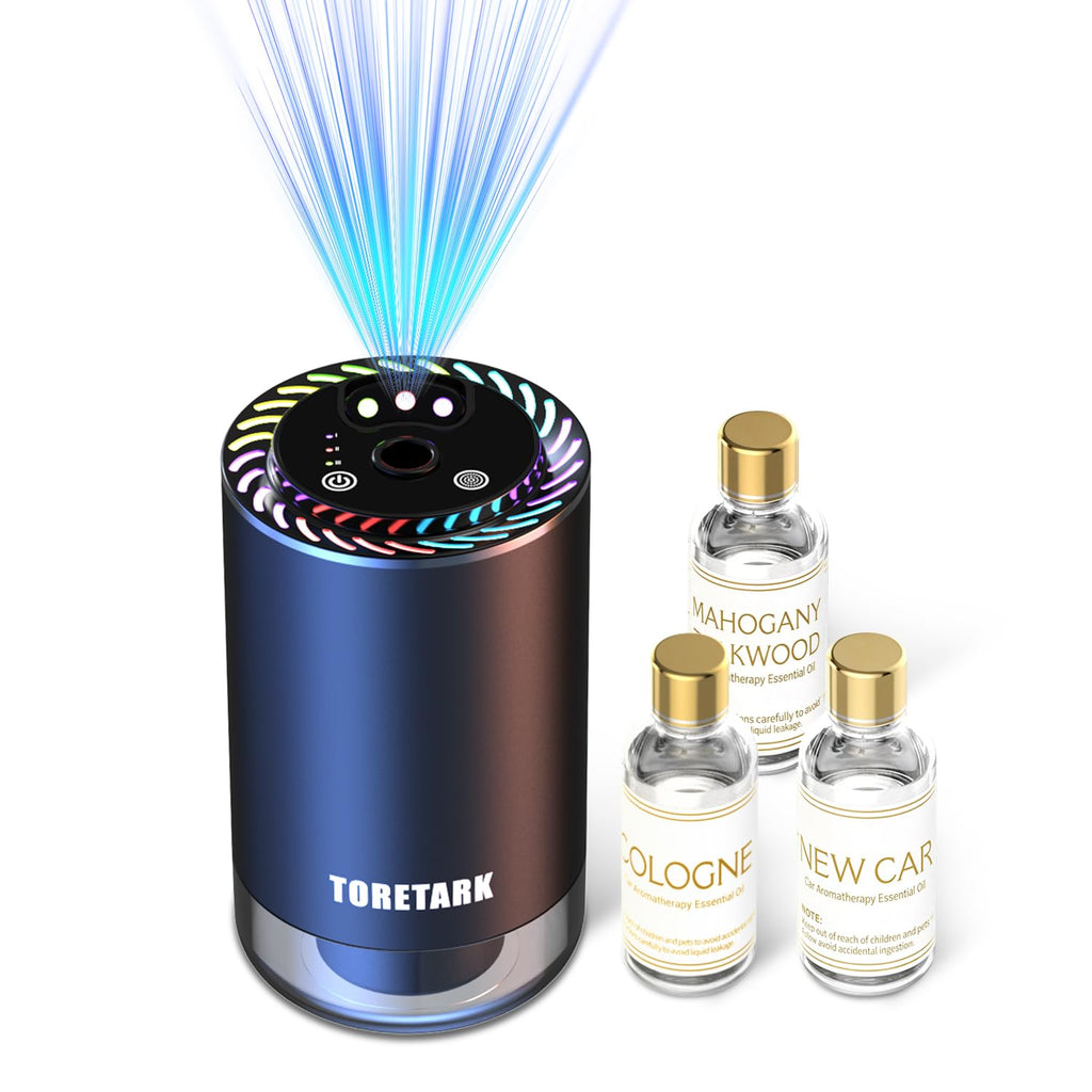 Smart Car Air Freshener with Star Light & 100ml Diffusers Oil Refills, Auto On/Off Aroma Diffuser, 3 Adjustable Mist Modes Rechargeable Aromatizante para Carro - Car Diffuser（Cologne+Ocean）