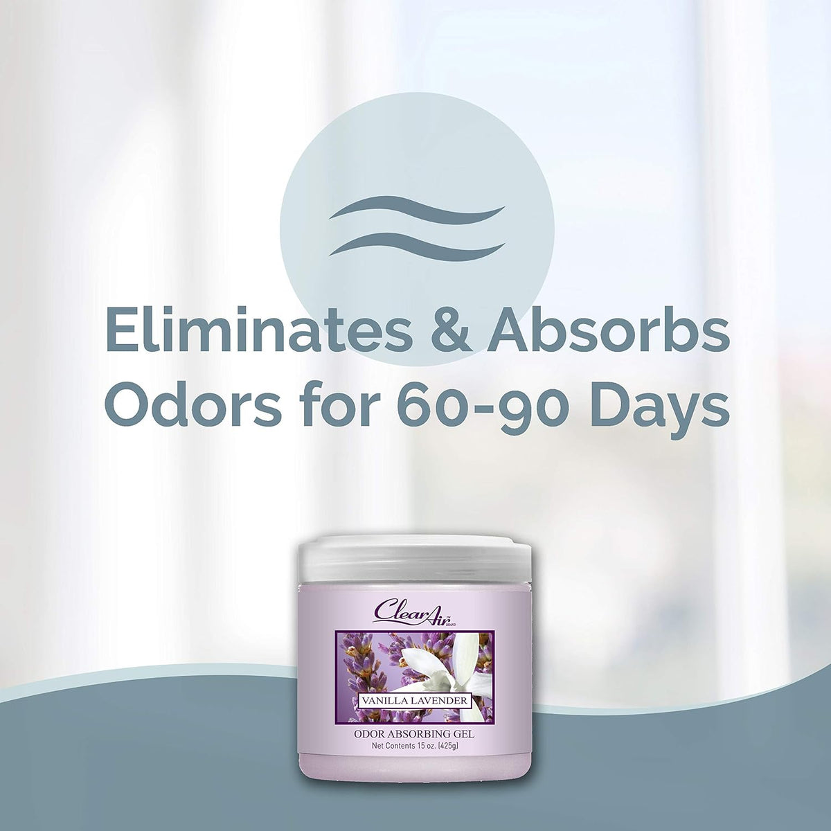 Clear Air 15oz Gel Odor Eliminator - Absorb & Remove Strong Odors from Pets, in Bathrooms, Basements, Garage, Cars, RVs & Boats - Eliminate Tough Odors with Essential Oils (Vanilla Lavender, 2-Pack)