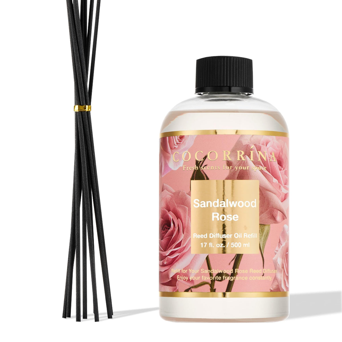 Cocorrína Reed Diffuser Refill Clean Linen 17oz (500ml) with 8 Rattan Sticks - Premium Long-Lasting Scented Oil, Home Fragrance for Bedroom, Bathroom Home Decor